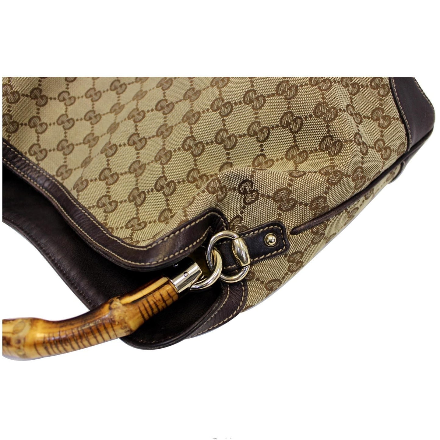 GUCCI GG Canvas Peggy Medium Bamboo Top Handle Bag Brown