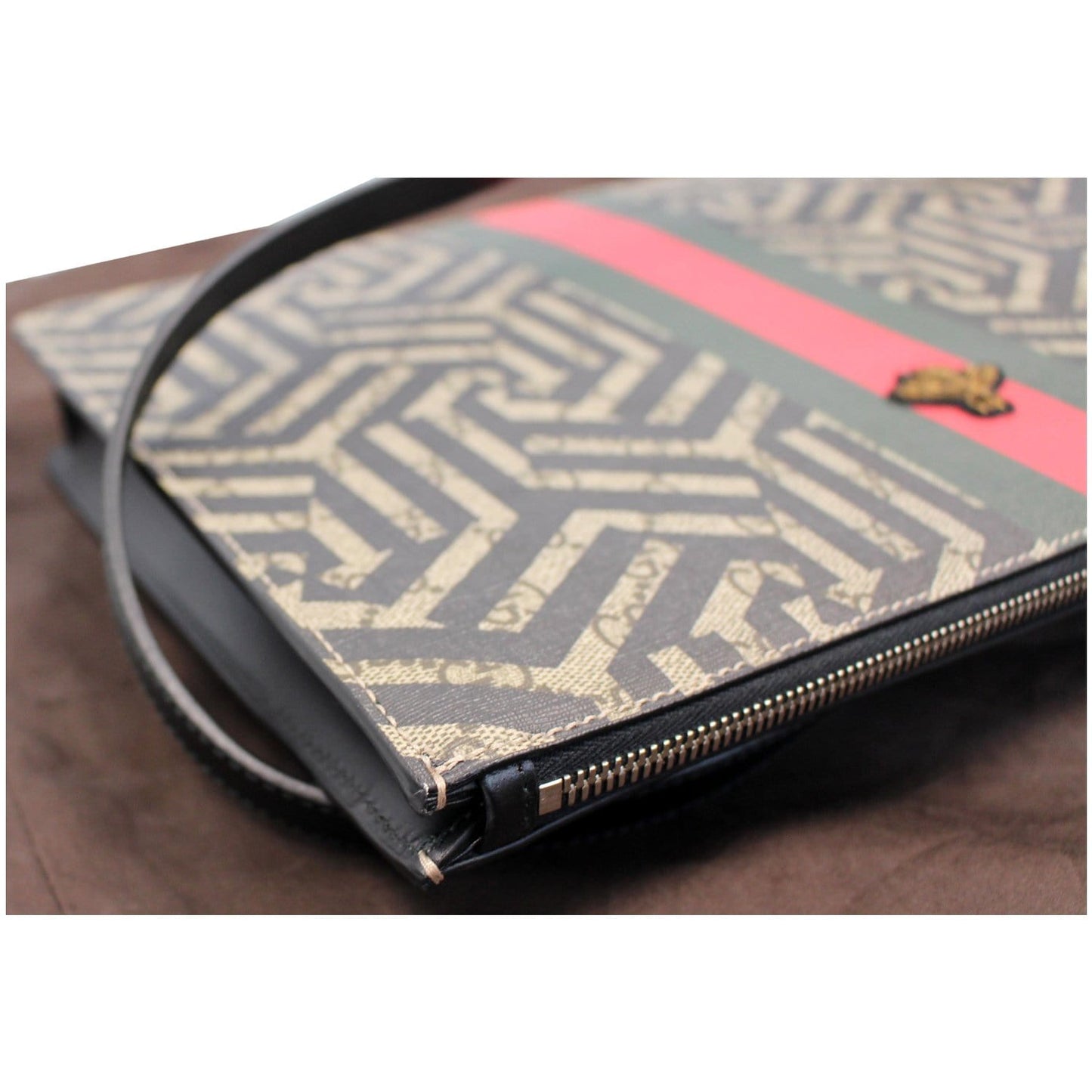 GUCCI GG Supreme Caleido Web Crossbody Messenger Bag Beige