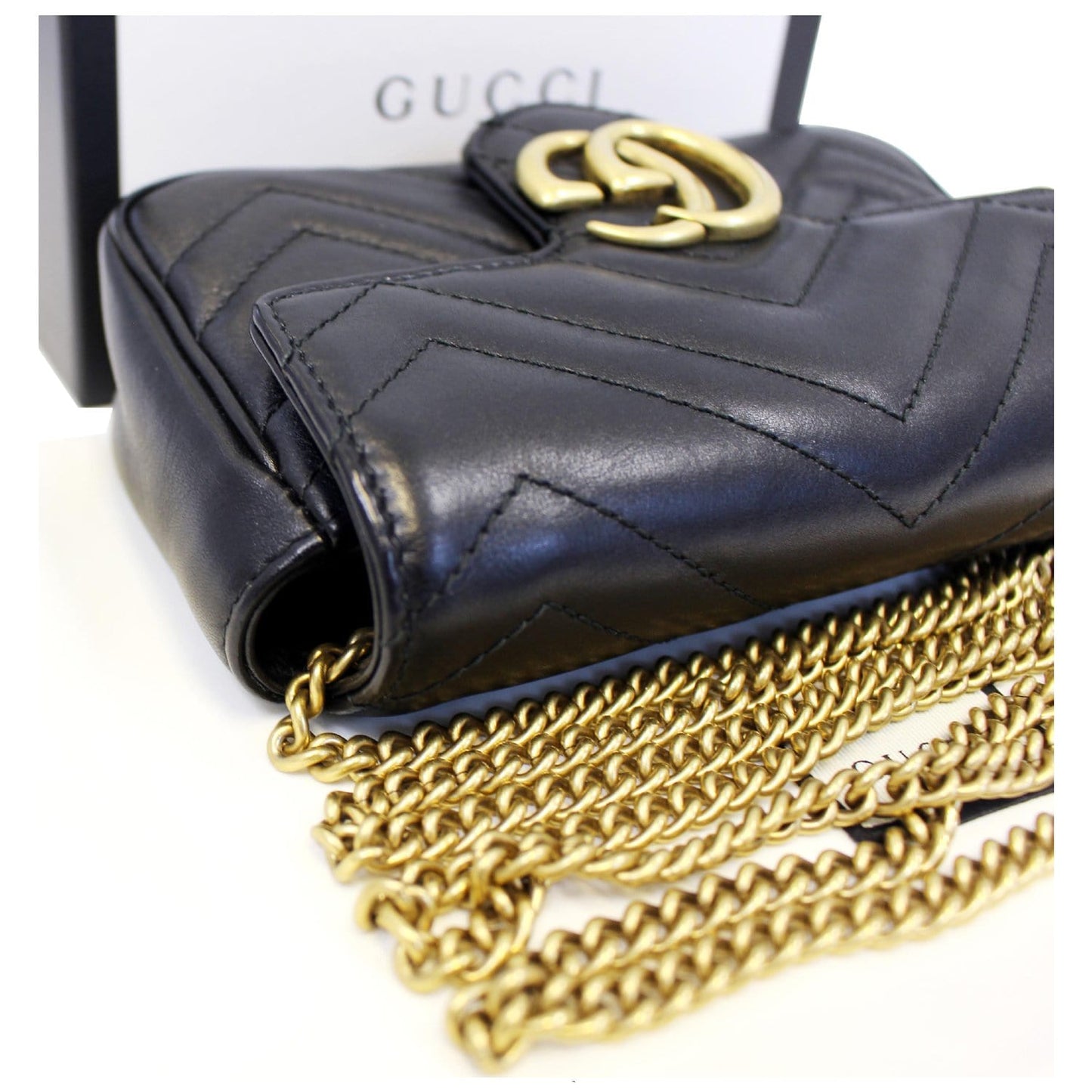 GUCCI GG Marmont Matelasse Black Leather Super Mini Crossbody Bag