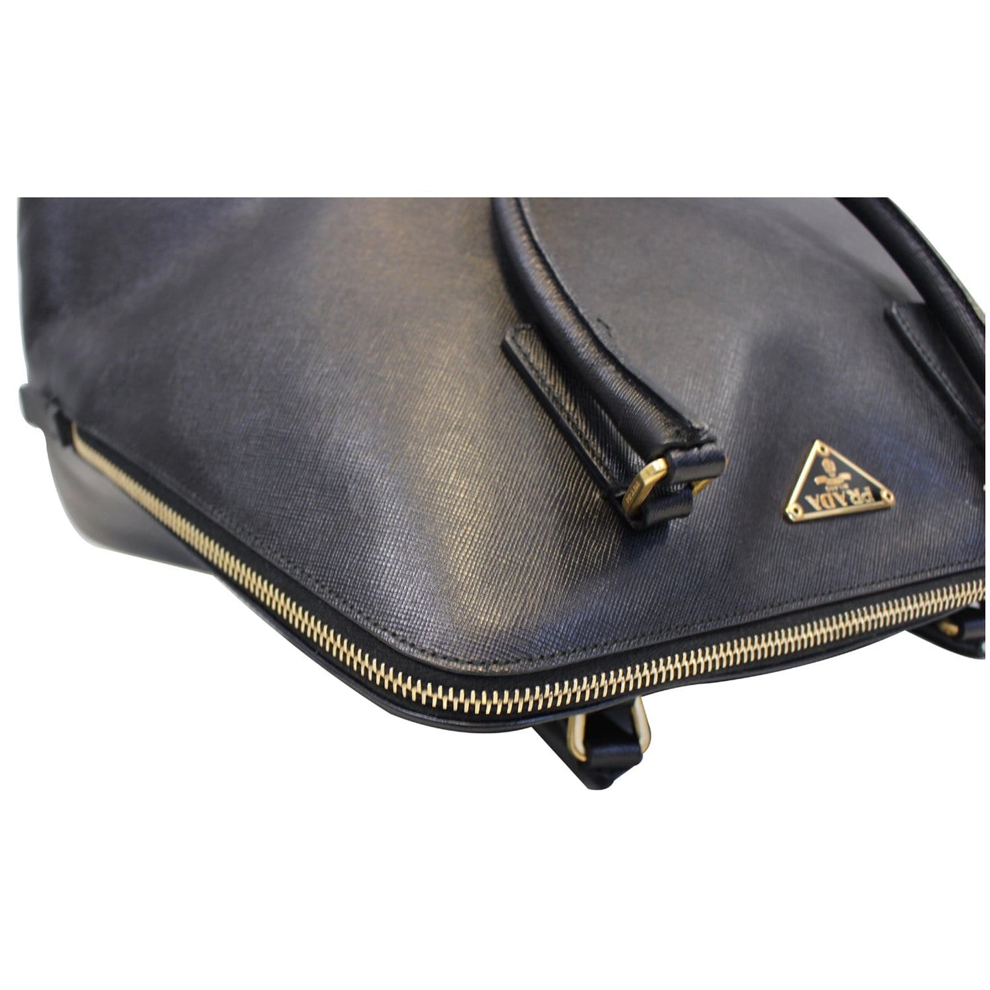 PRADA Saffiano Dome Black Leather Satchel Bag