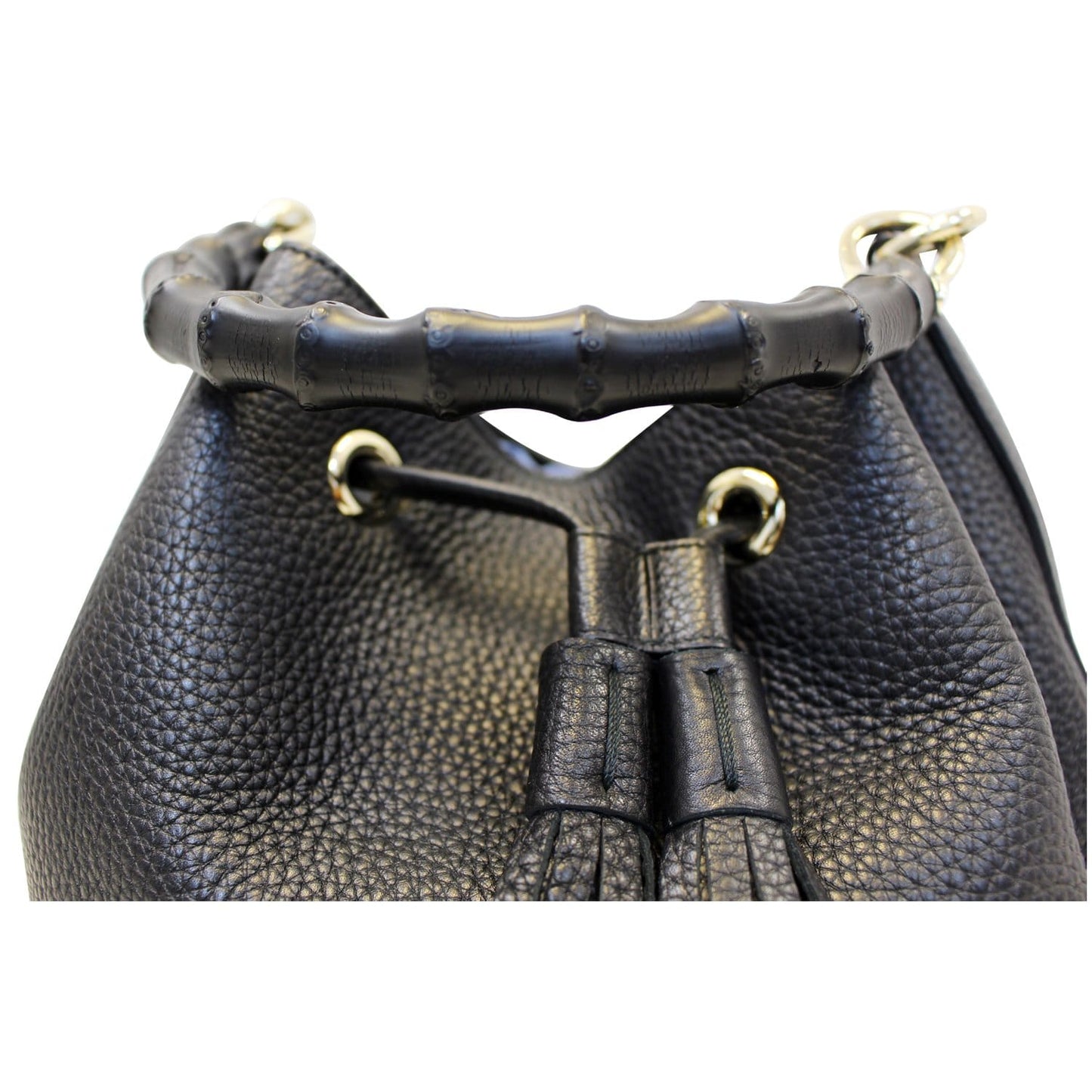 GUCCI Miss Bamboo Medium Leather Bucket Shoulder Handbag Black 387613