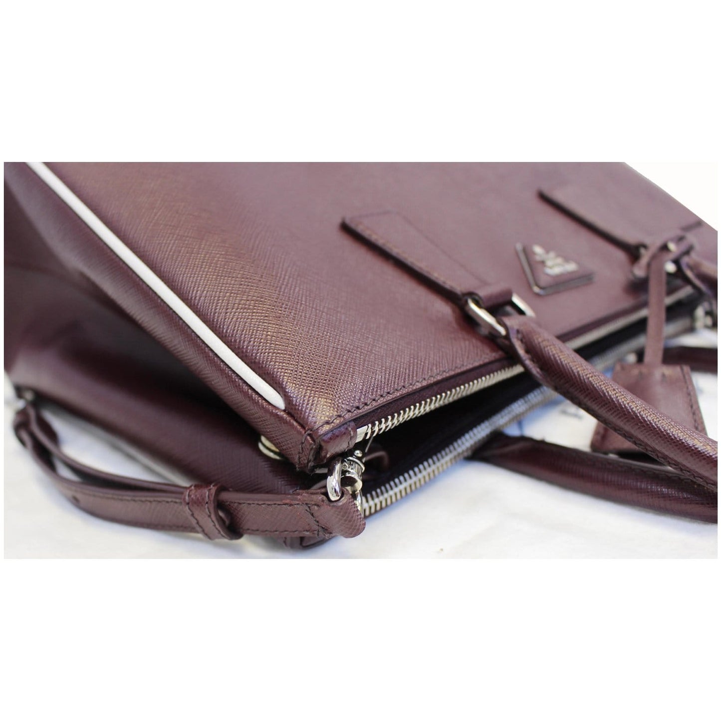 PRADA Lux Large Saffiano Leather Tote Shoulder Bag Burgundy