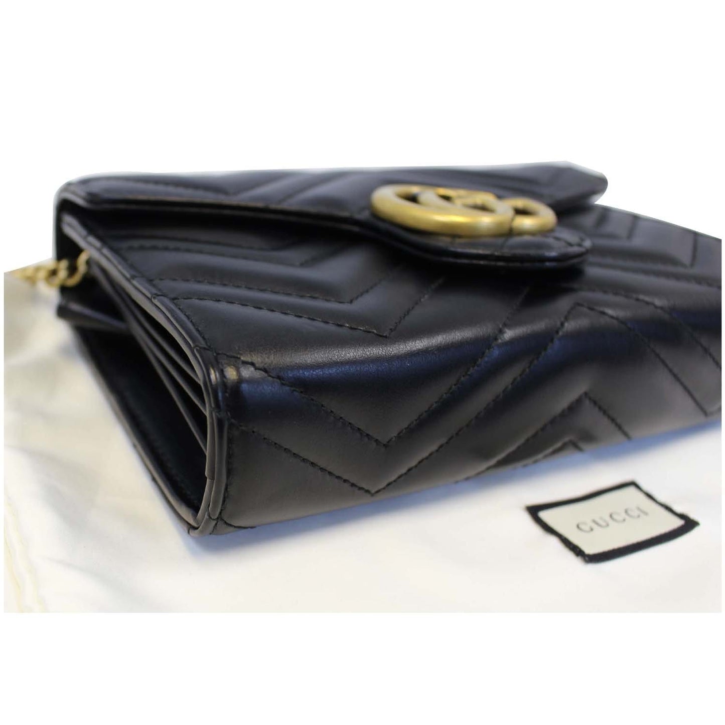 GUCCI GG Marmont Matelasse Black Leather Mini Crossbody Bag