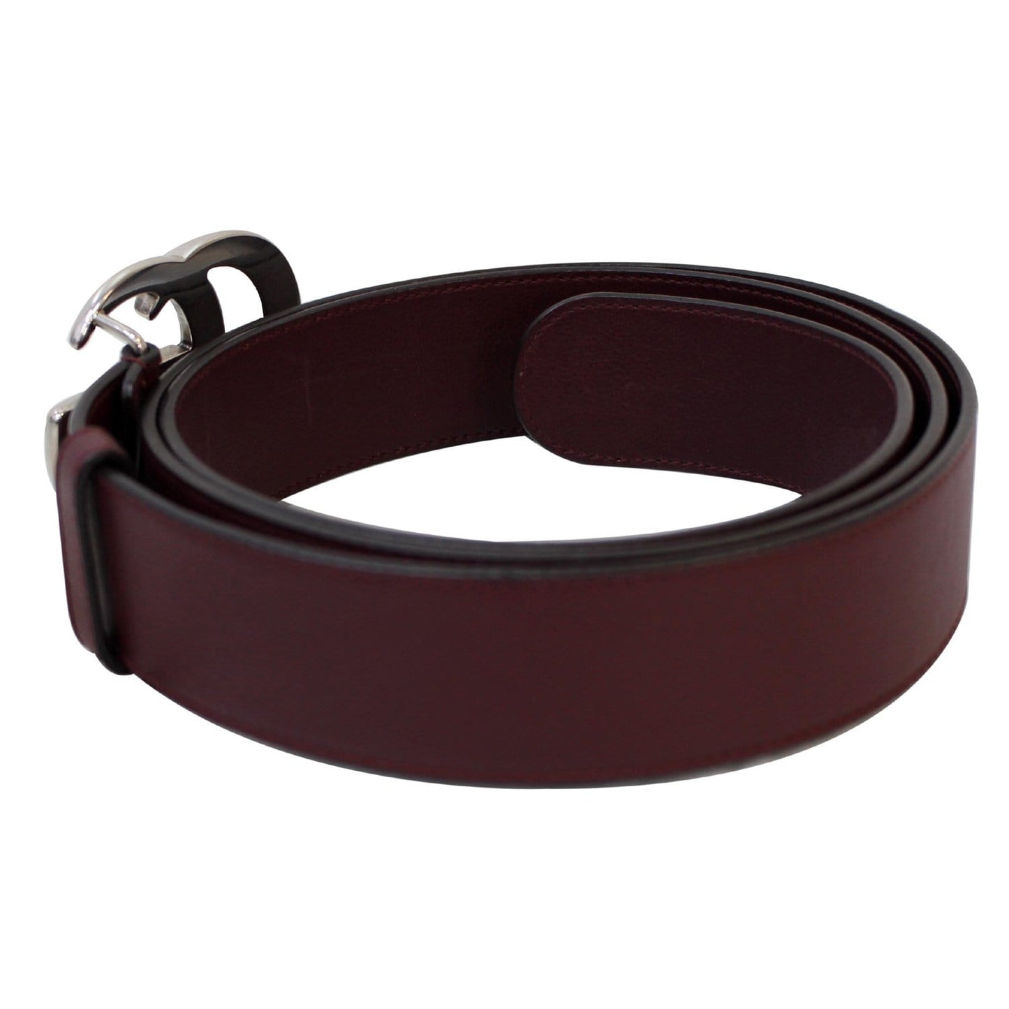 GUCCI Double G Buckle Leather Belt Size 44 Burgundy