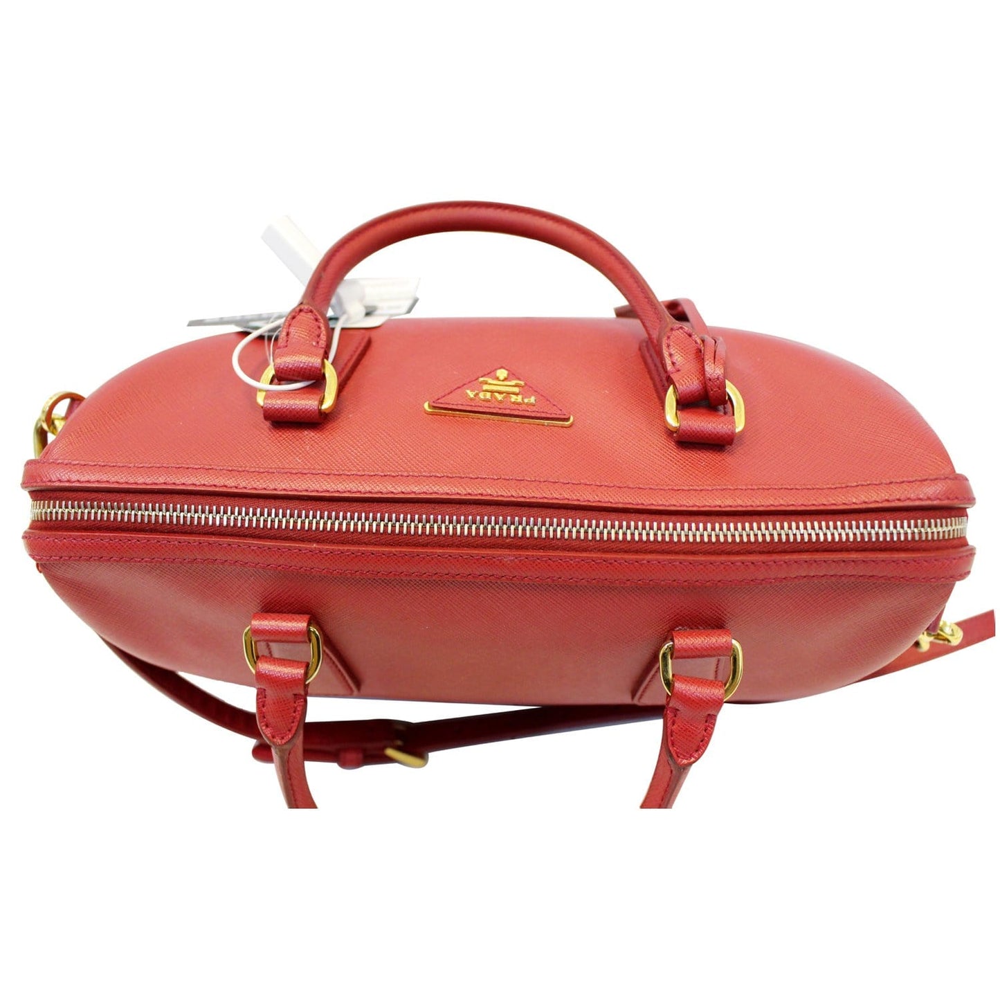 PRADA Lux Saffiano Leather Boston Handbag Red
