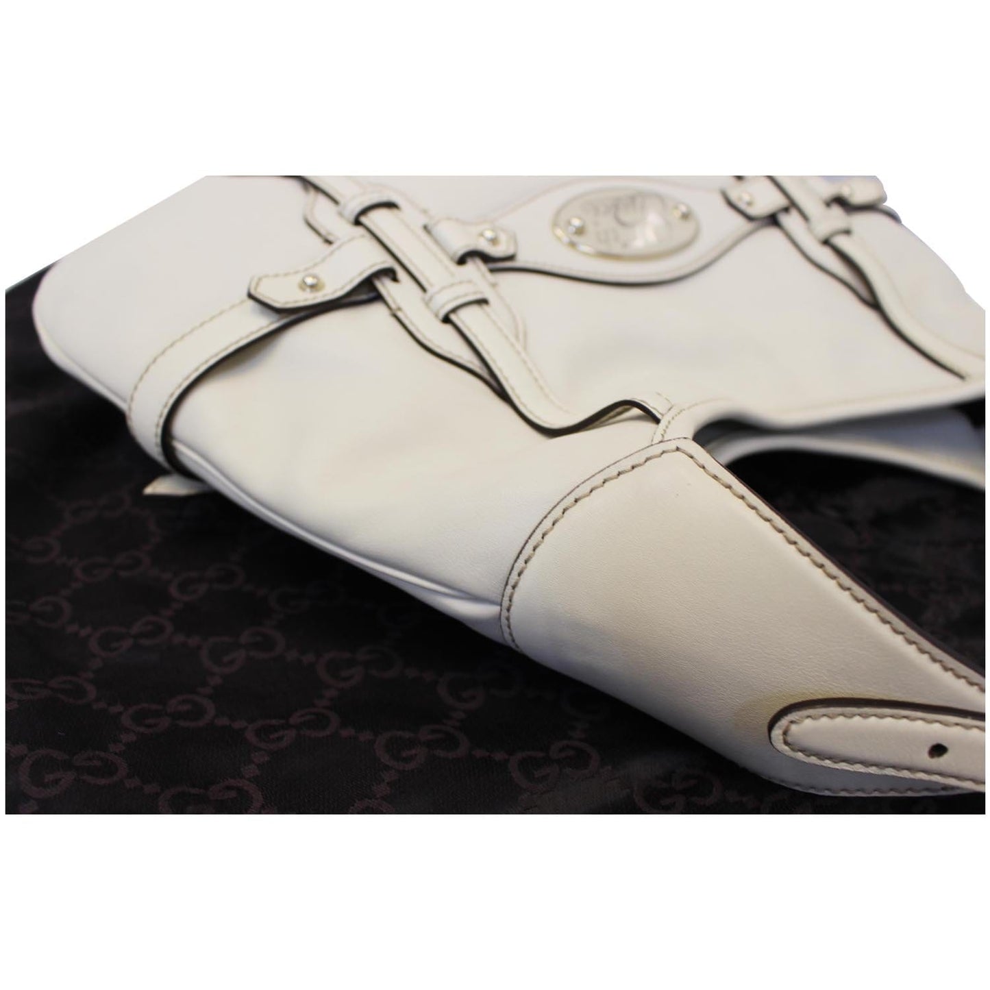 GUCCI 85th Anniversary Horsebit Leather Hobo Bag White 163804