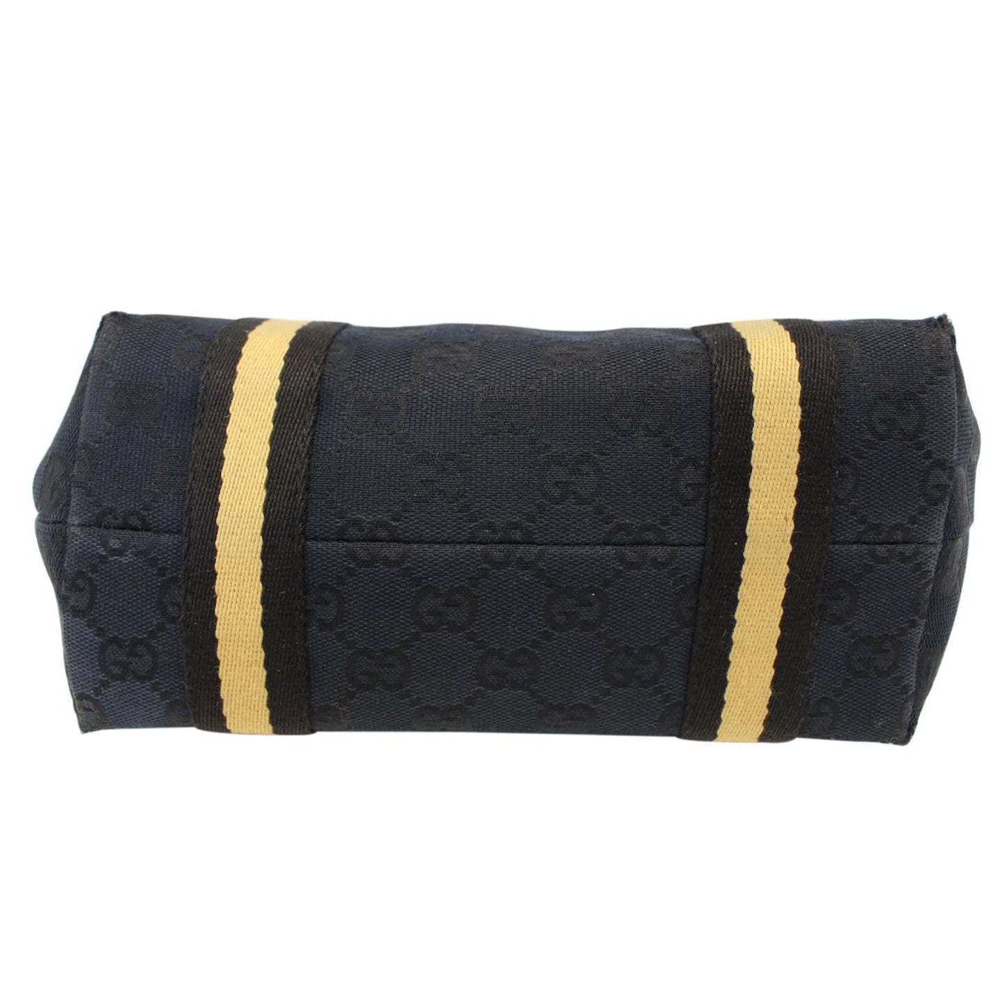 GUCCI Black GG Canvas Jolicoeur Yellow Stripe Small Tote Bag