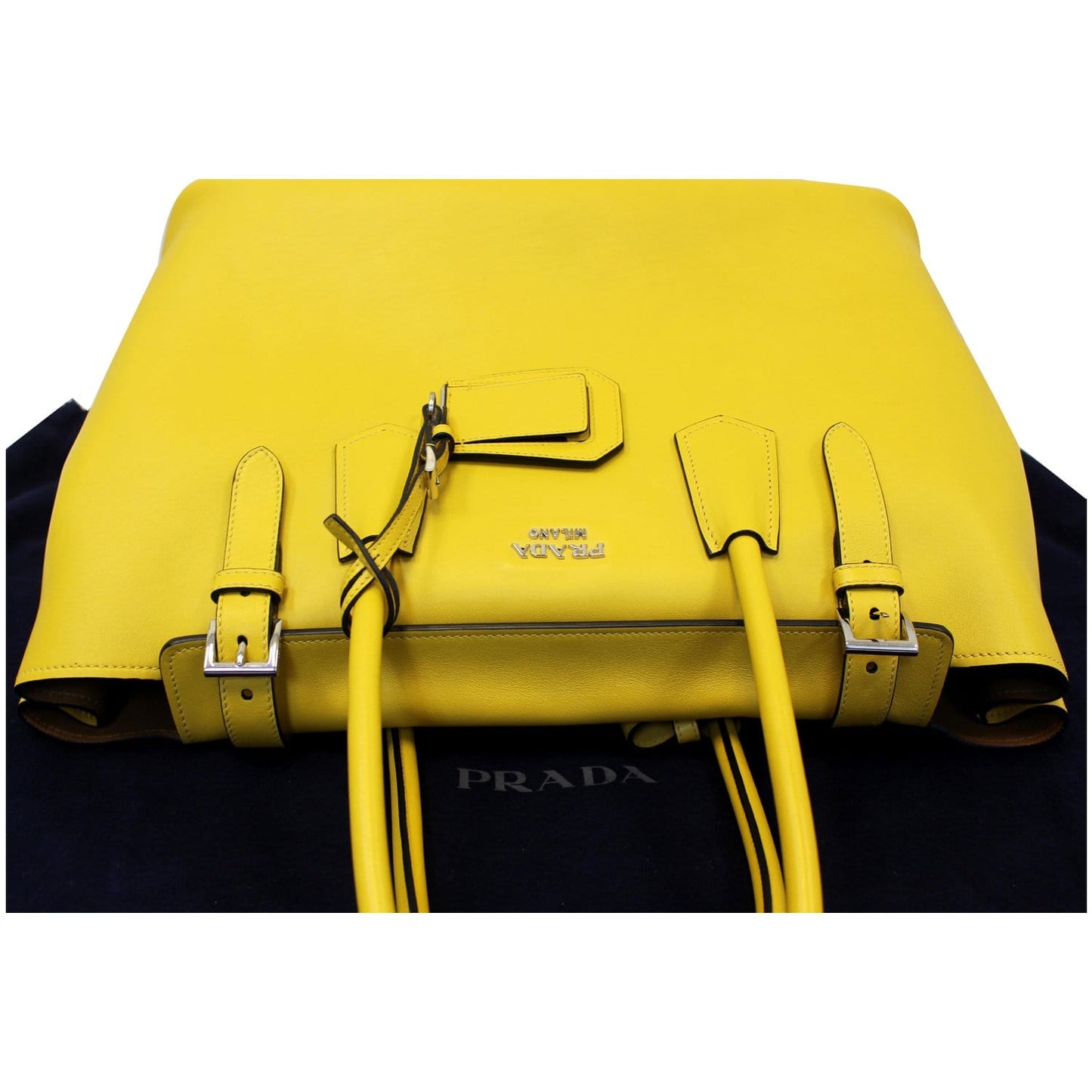 PRADA City Calf Buckle Tote Bag Yellow