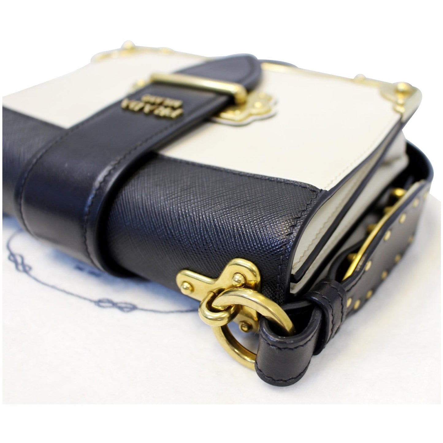 PRADA City Calf Saffiano Leather Cahier Shoulder Bag Talco Nero