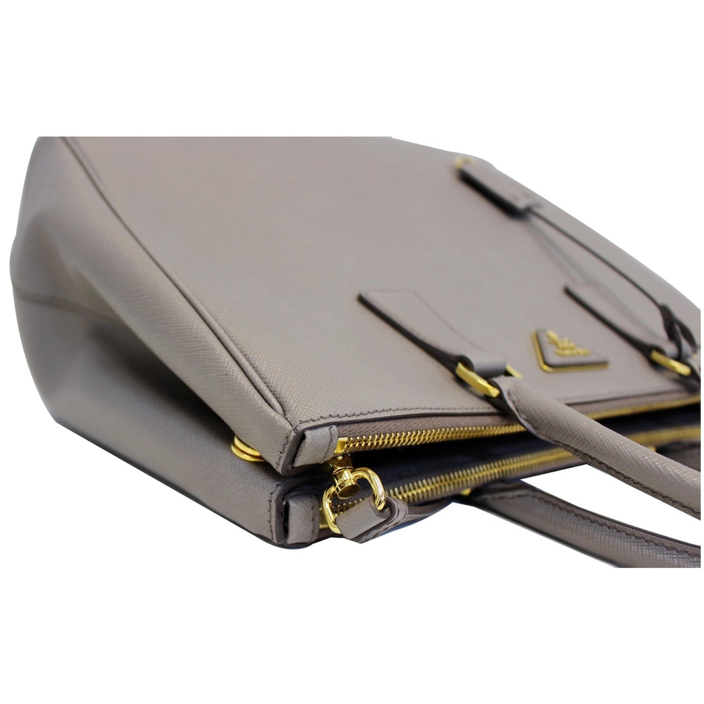 PRADA Saffiano Double Zip Executive Tote Shoulder Bag Grey