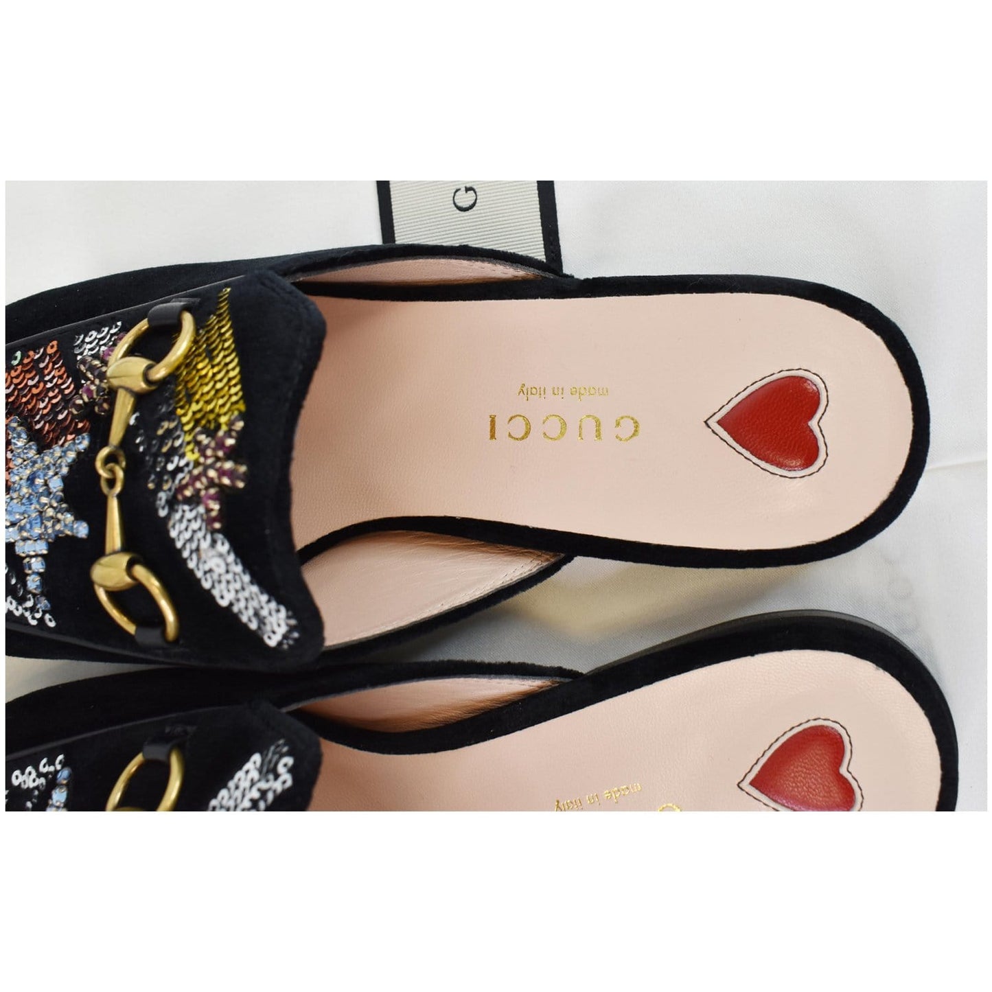 GUCCI Princetown Sequined Suede Mules Slipper Black US 5.5