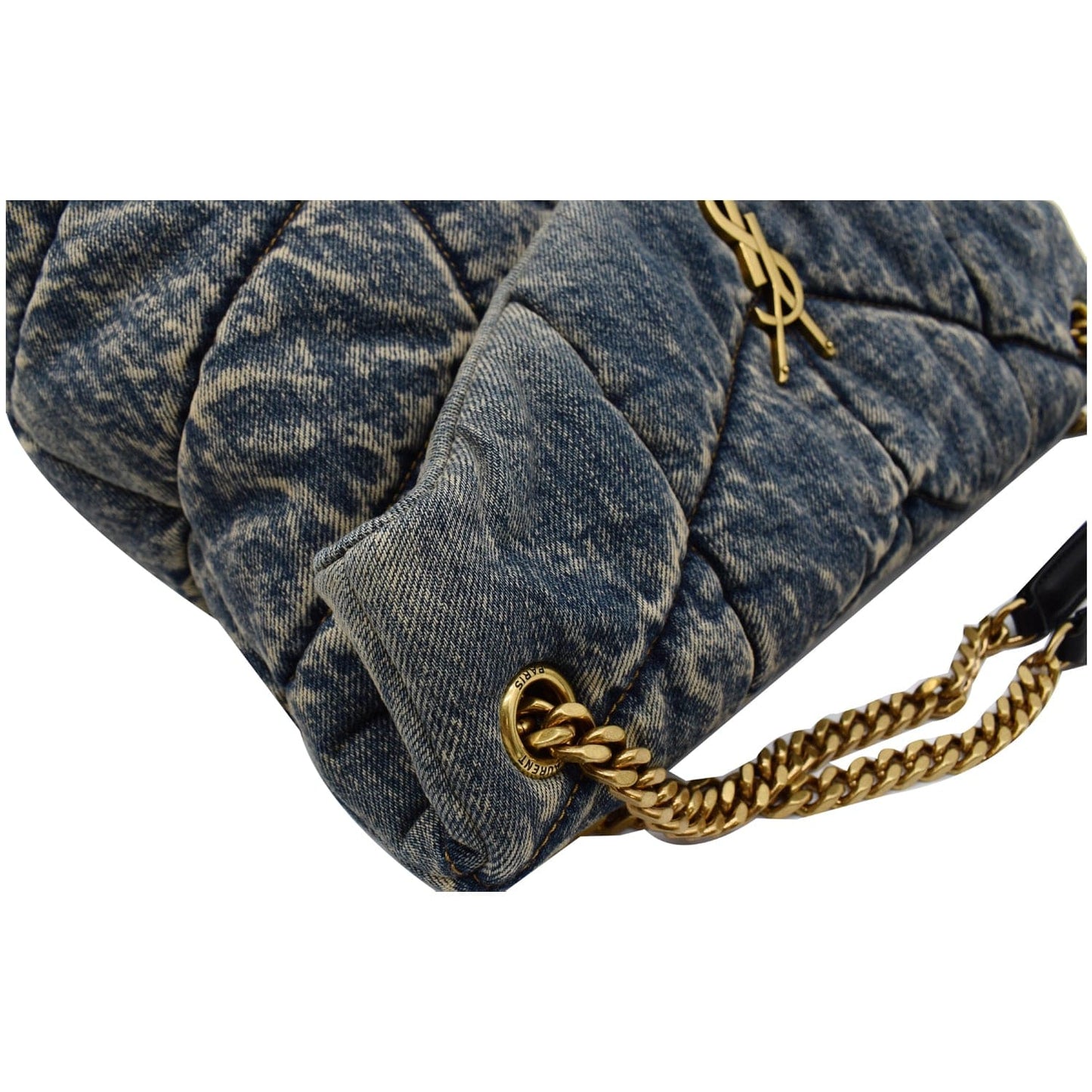 YVES SAINT LAURENT Vintage Puffer Medium Denim Canvas Shoulder Bag Blue