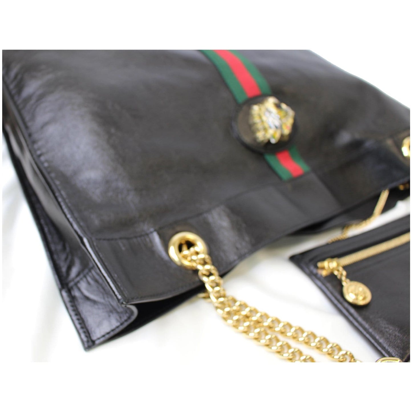 GUCCI Rajah Large Leather Tote Shoulder Bag Black 537219