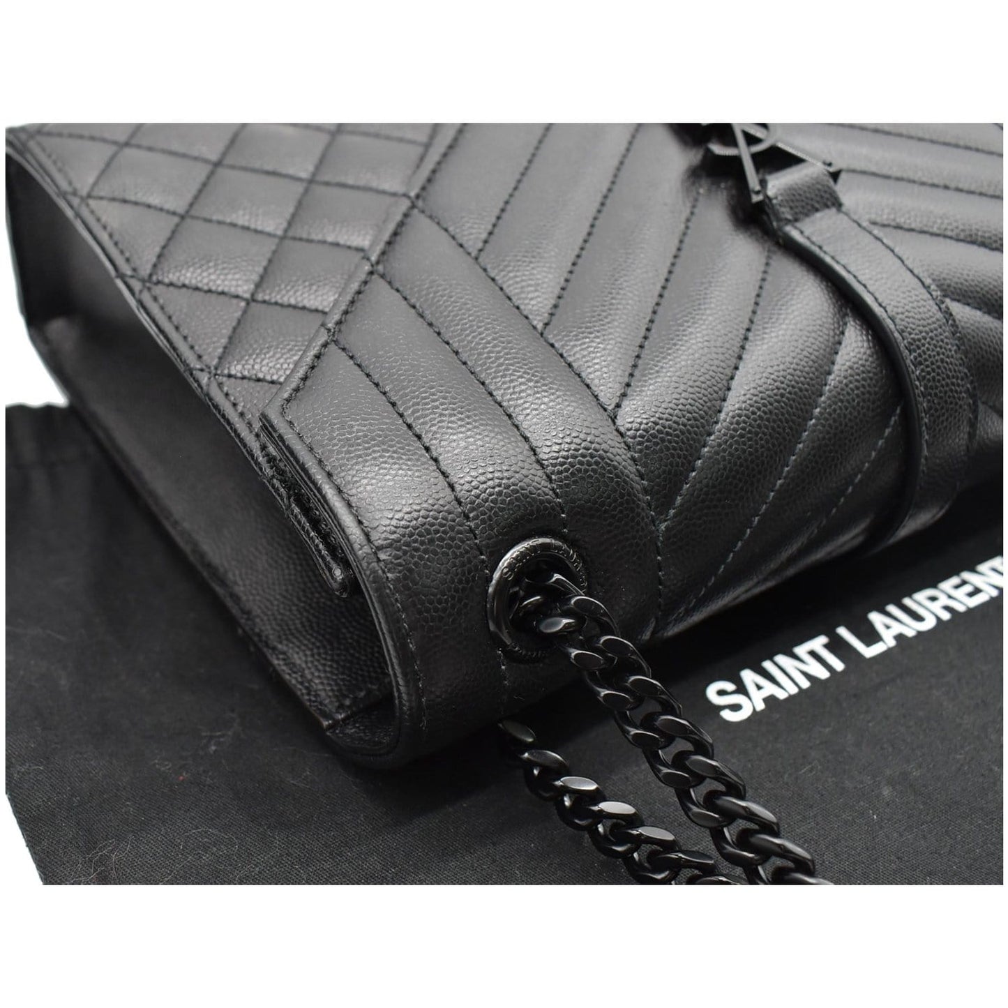 YVES SAINT LAURENT Envelope Mix Matelassé Chain Medium Leather Shoulder Bag Black