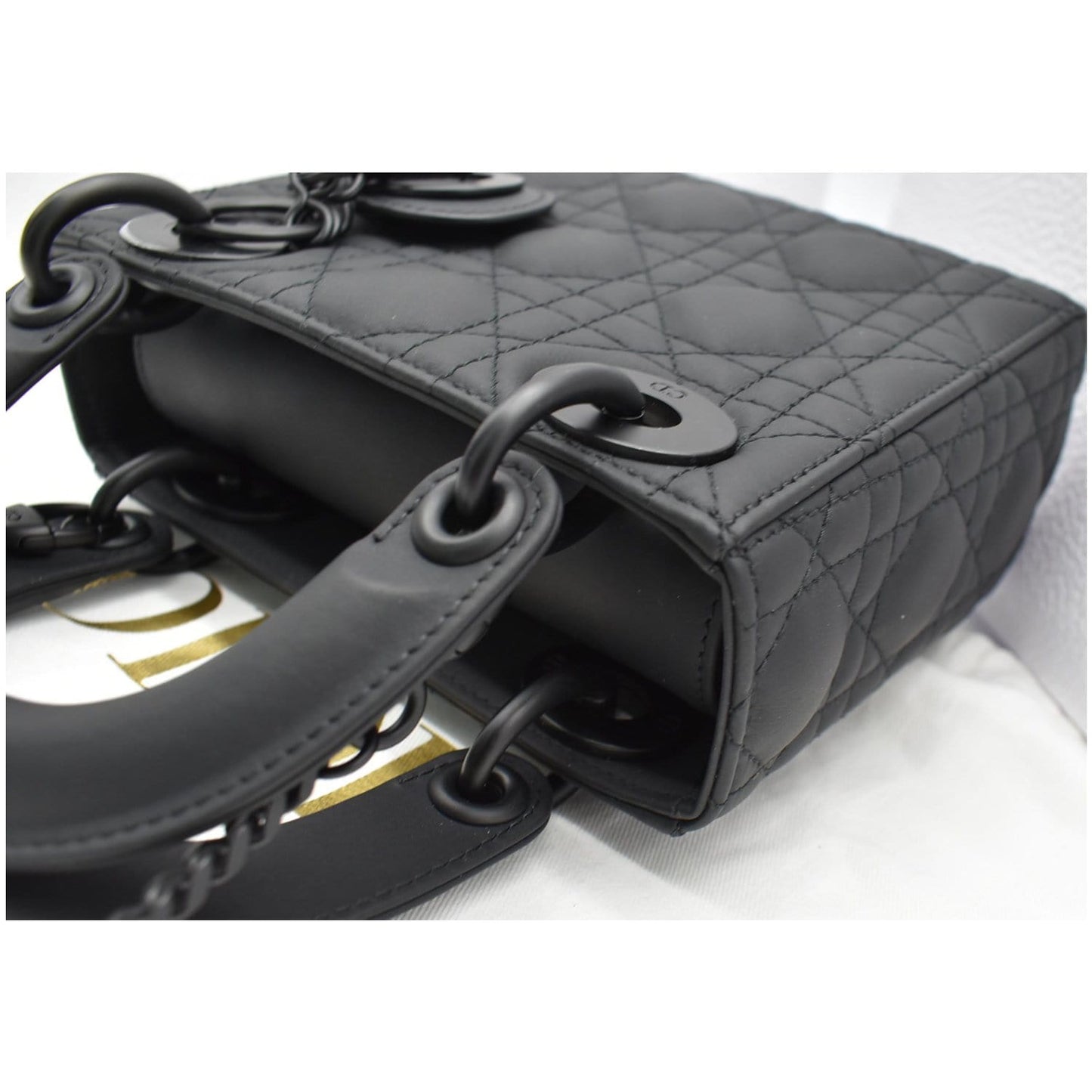 CHRISTIAN DIOR Mini Lady Dior Cannage Calfskin Leather Shoulder Bag Matte Black