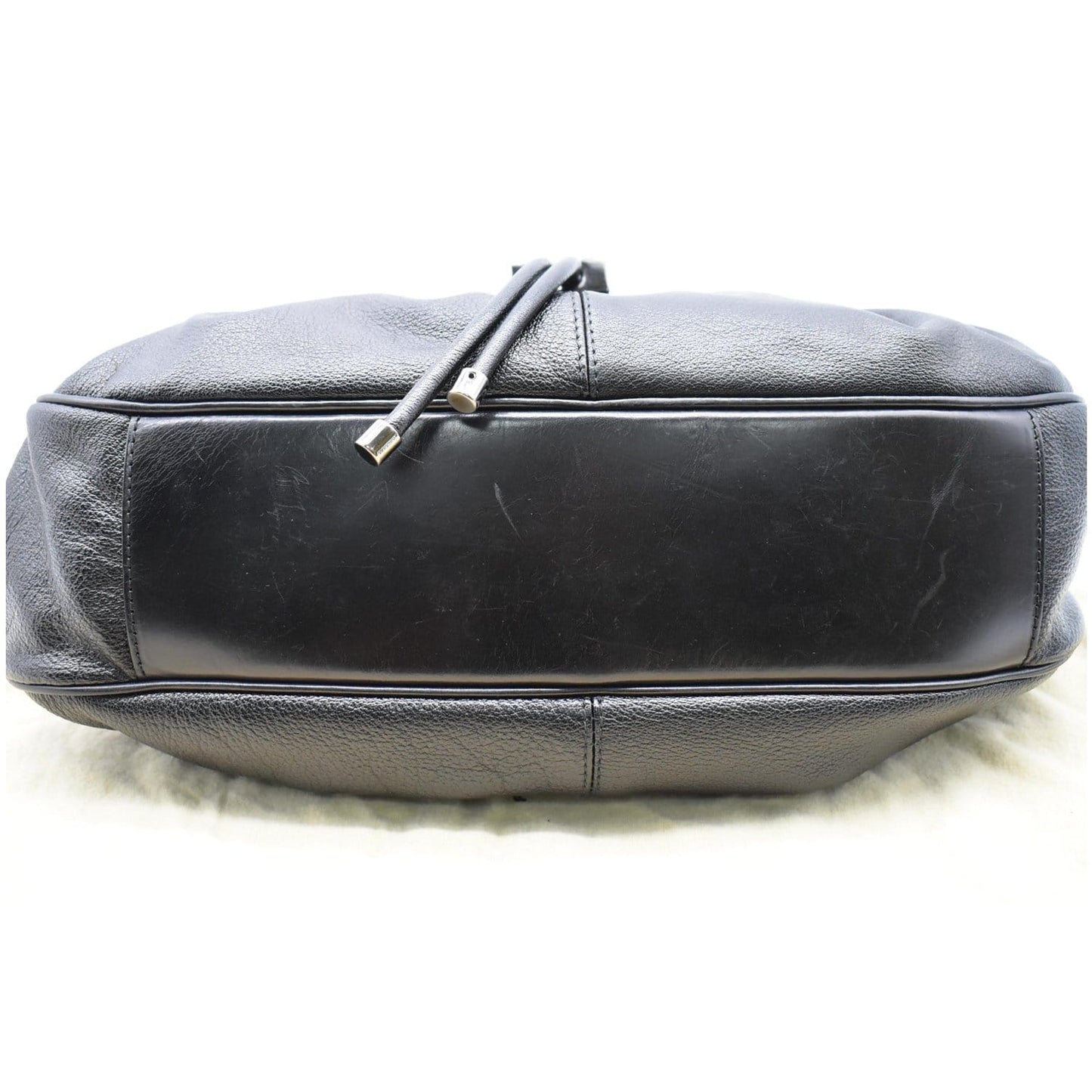 BURBERRY Warrior Drawstring Leather Hobo Bag Black