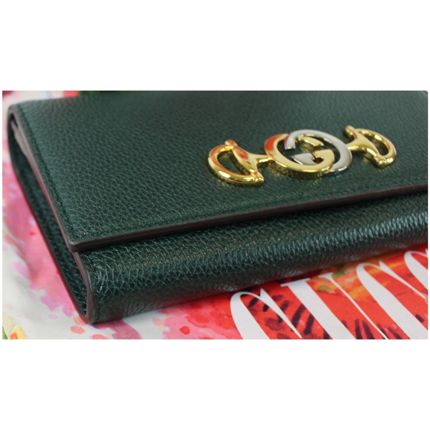 GUCCI Zumi Grainy Leather Continental Wallet Dark Green 573612