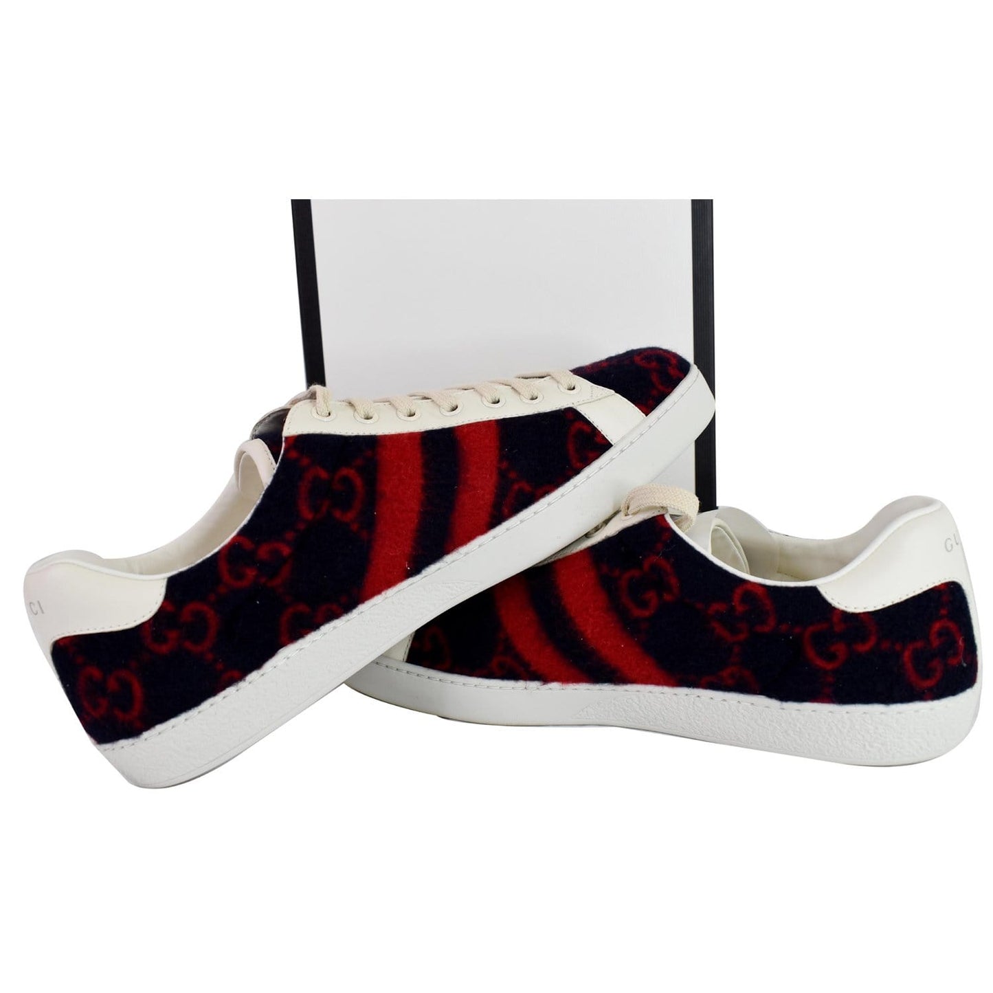 GUCCI Ace Low-Top Wool GG Monogram Sneaker Blue/Red 548695 US 9.5 - 15% OFF