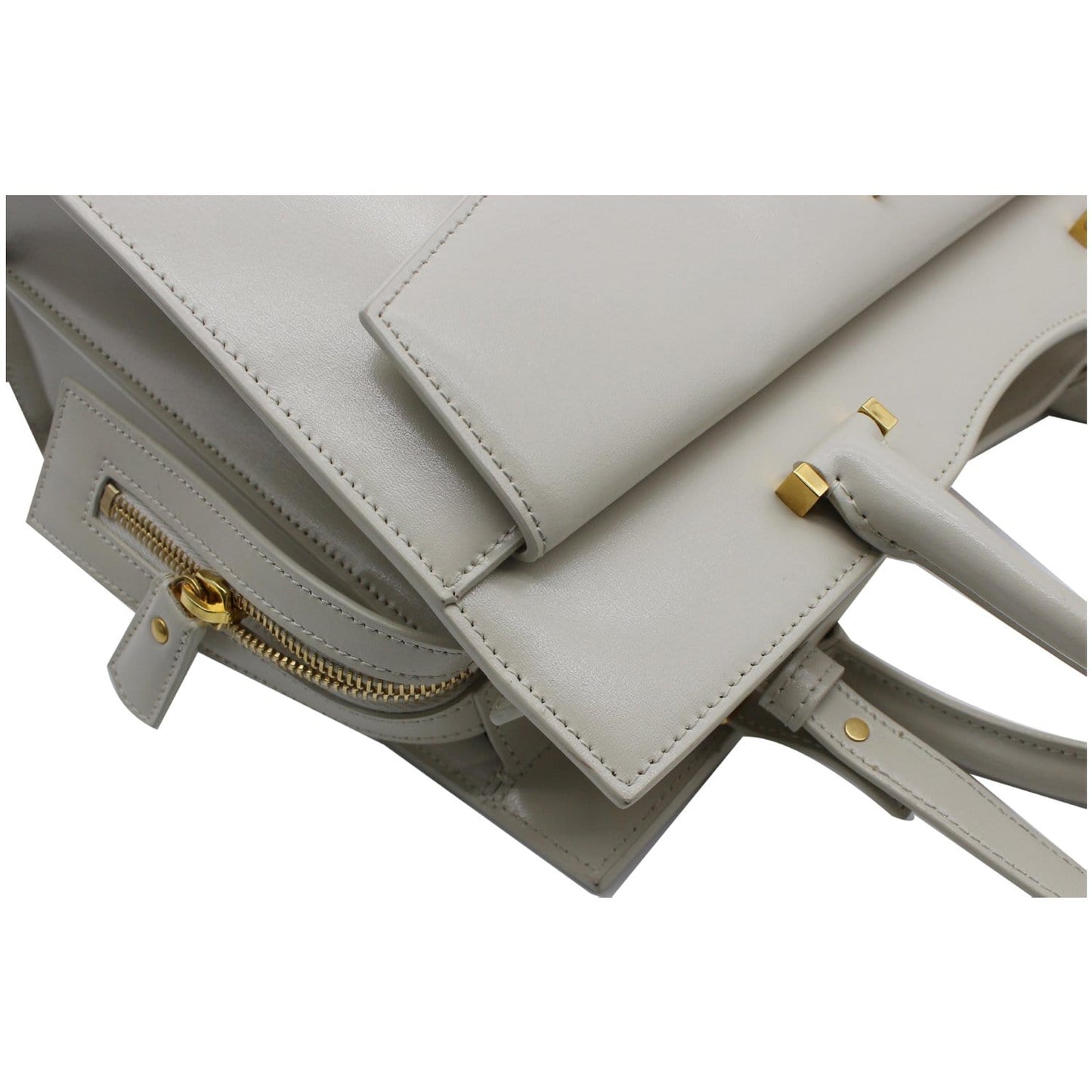 YVES SAINT LAURENT Uptown Medium Leather Tote Bag White