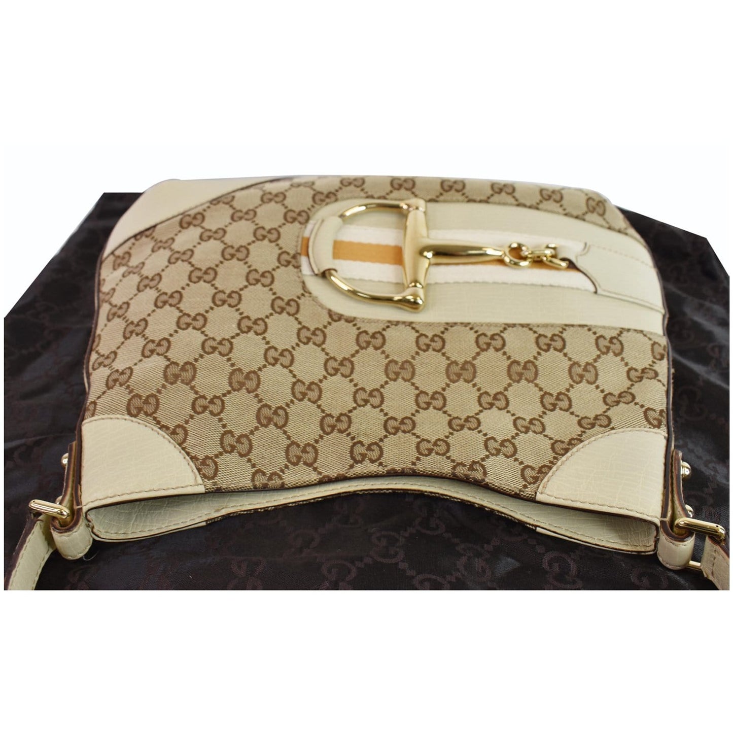 GUCCI Hasler Horsebit GG Canvas Leather Hobo Bag Beige 137388
