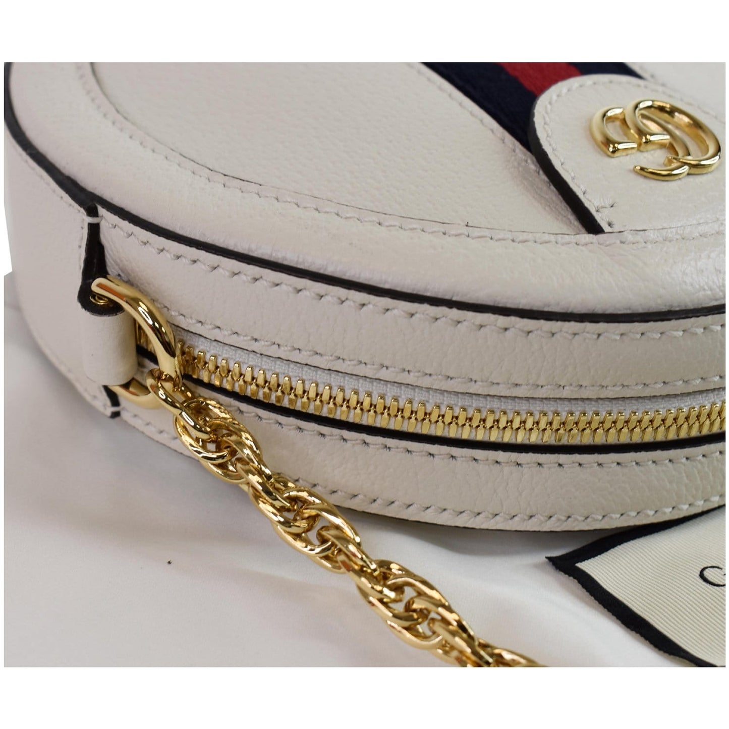 GUCCI Ophidia Mini GG Round Web Leather Crossbody Bag White 550618