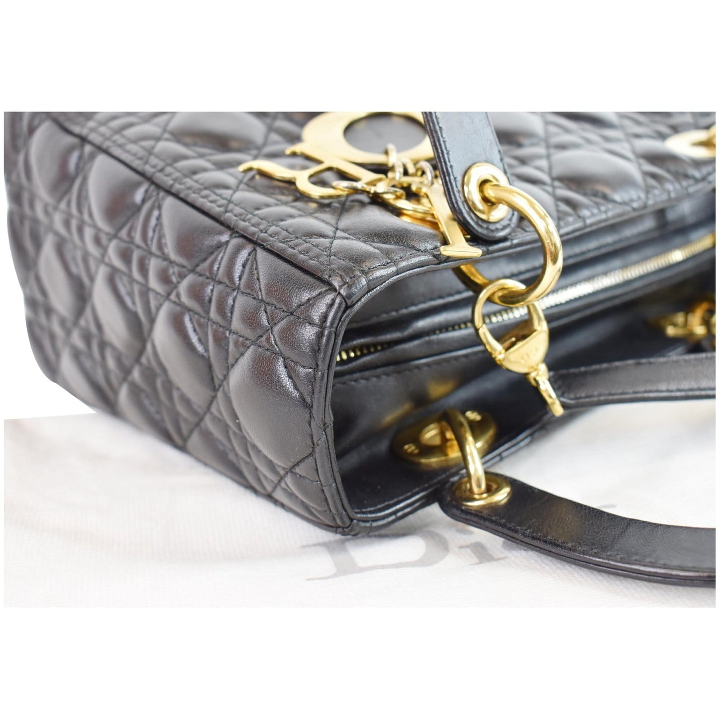 CHRISTIAN DIOR Medium Lady Dior Lambskin Shoulder Bag Black