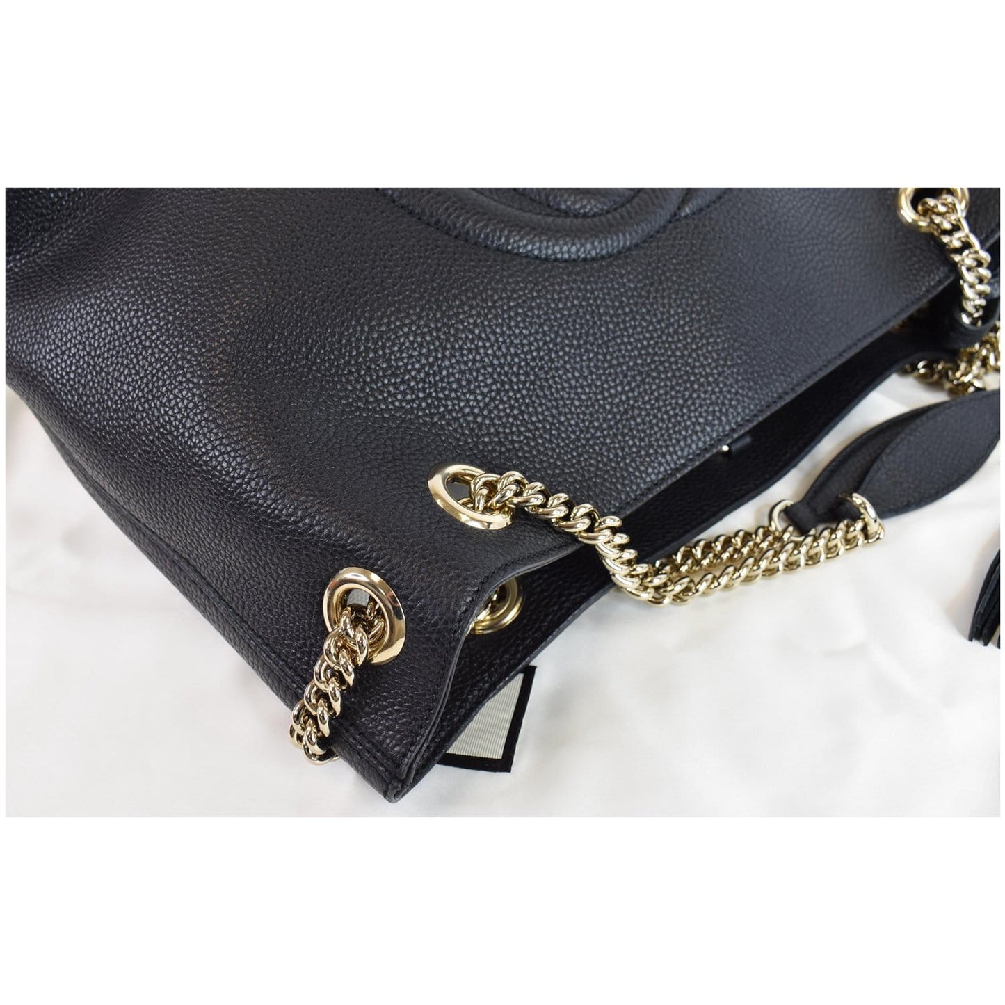GUCCI Medium Soho Chain Leather Tote Bag Black 536196