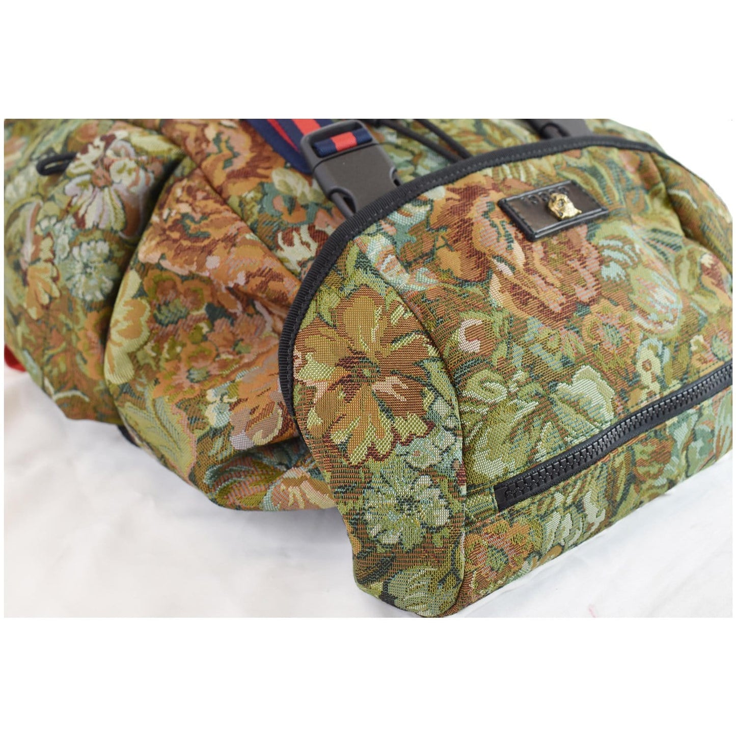 GUCCI Floral Brocade Leather Backpack Bag Green Multi 429037