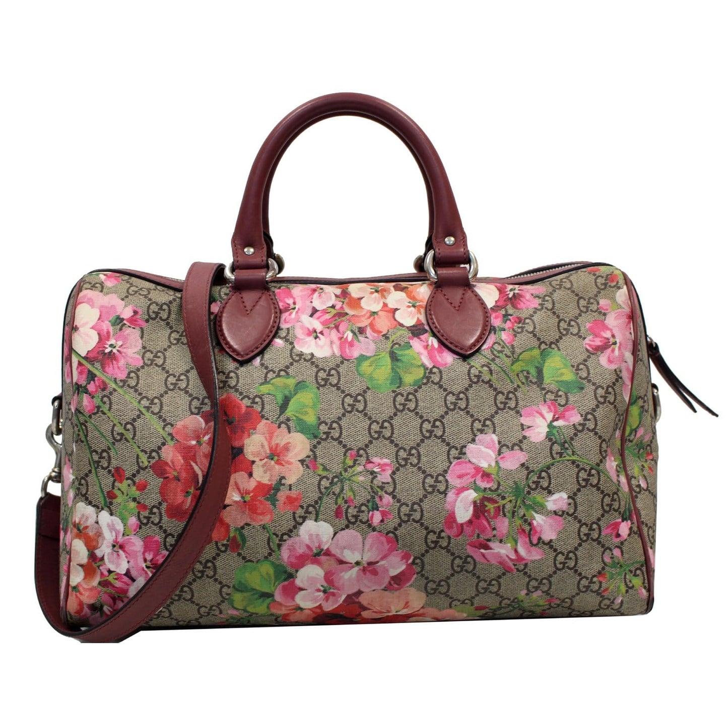 GUCCI Blooms Top Handle Supreme Canvas Large Boston Bag Beige/Ebony 409527
