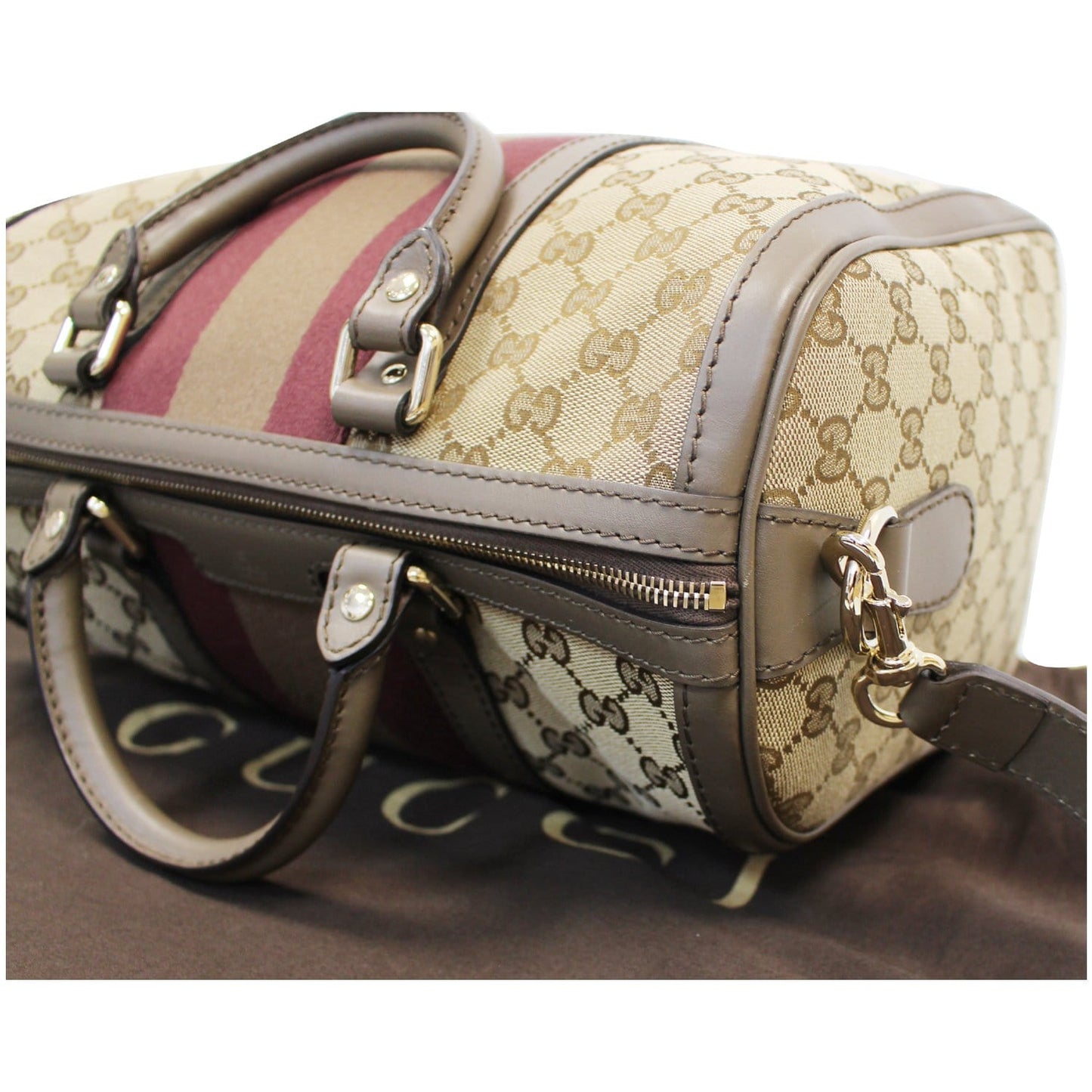 GUCCI Vintage Web Original GG Boston Bag Beige 247205