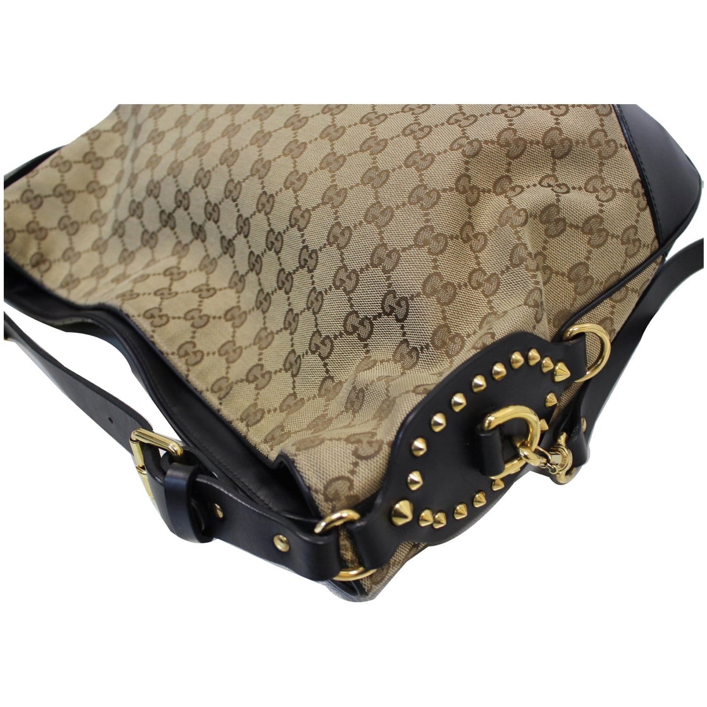 GUCCI Patti Studded Canvas Hobo Shoulder Bag Black 296870