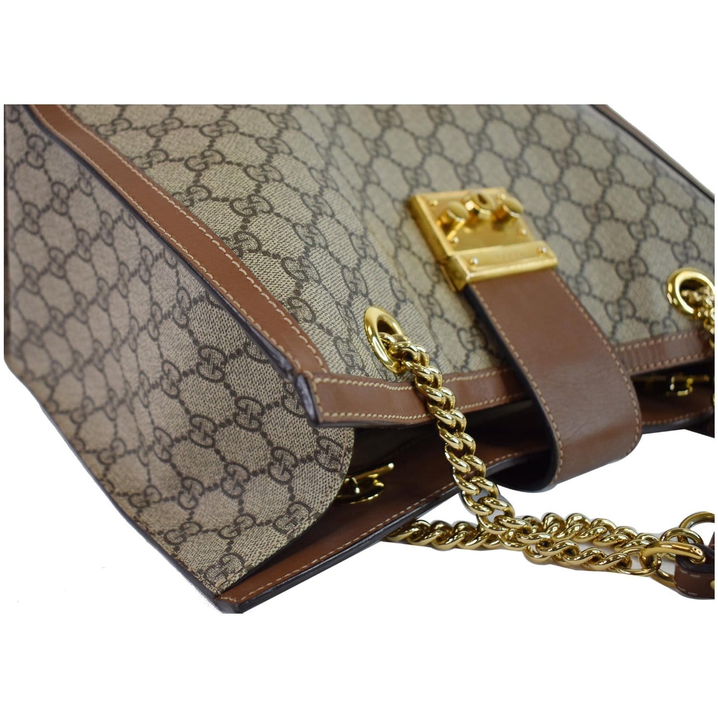 GUCCI Padlock Medium GG Supreme Canvas Shoulder Bag Beige 479197