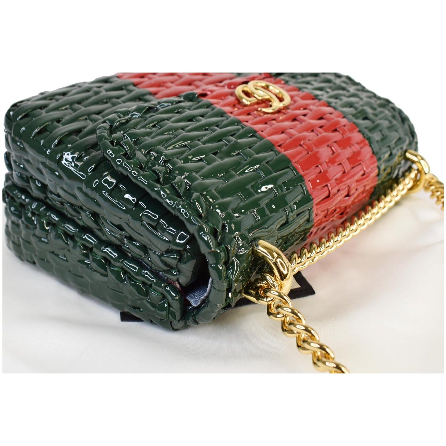 GUCCI Wicker Linea Cestino Mini Web Shoulder Bag Green 524829