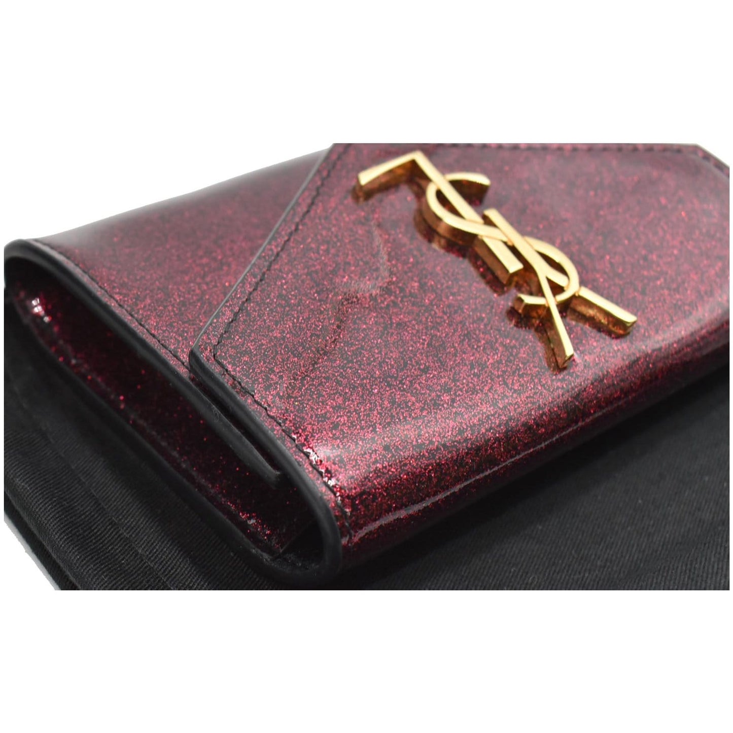 YVES SAINT LAURENT Envelope Glitter Patent Leather Wallet Red
