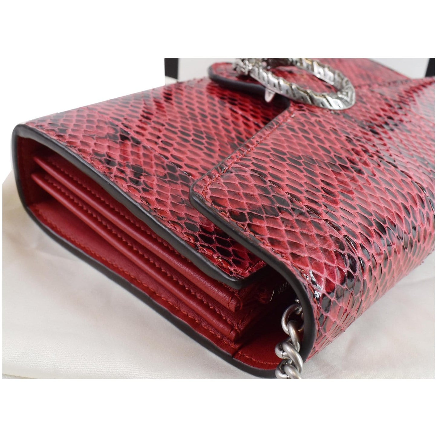 GUCCI Dionysus Mini Python Leather Crossbody Chain Wallet Red 401231