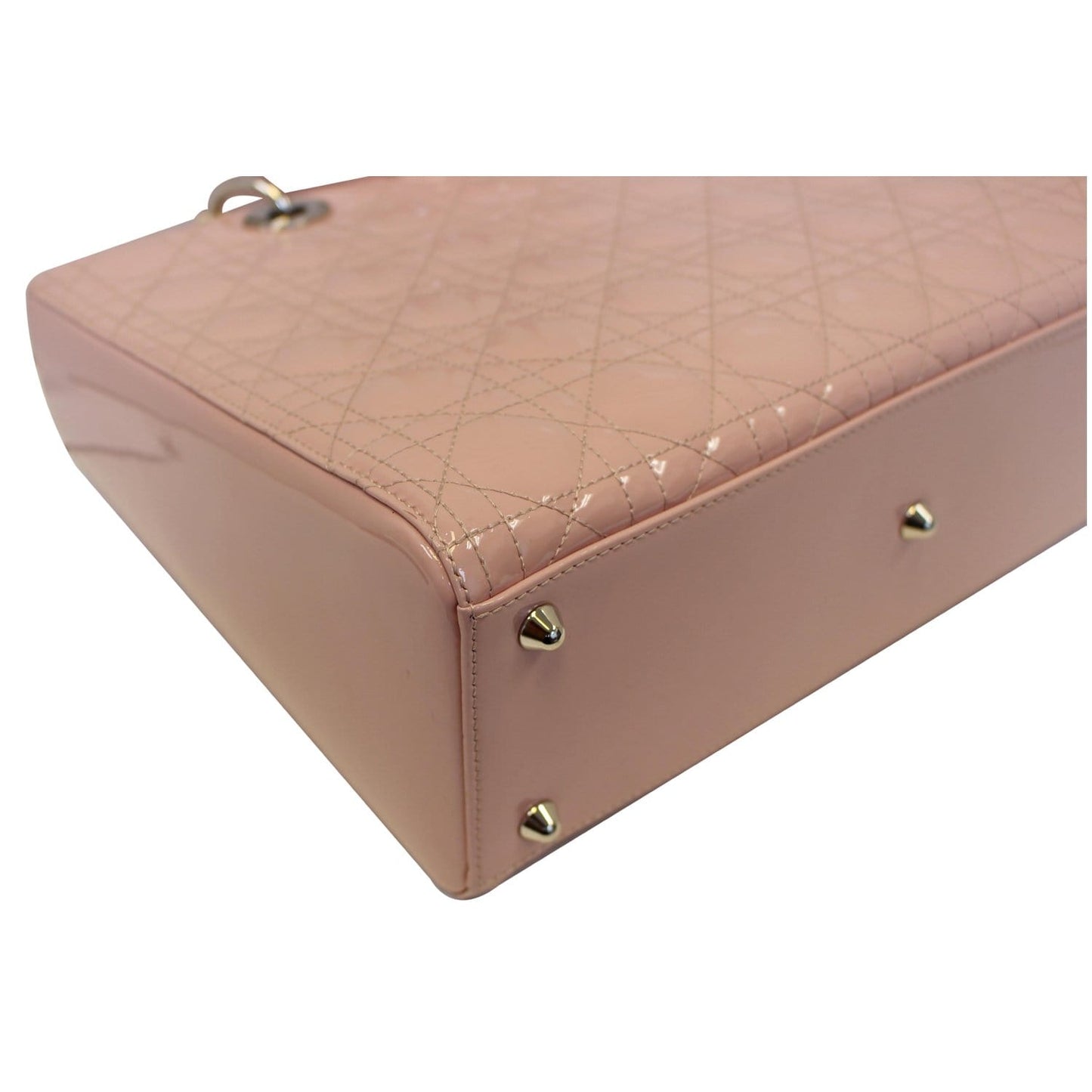 CHRISTIAN DIOR Quilted Patent Leather Lady Dior Large Shoulder Bag Pink
