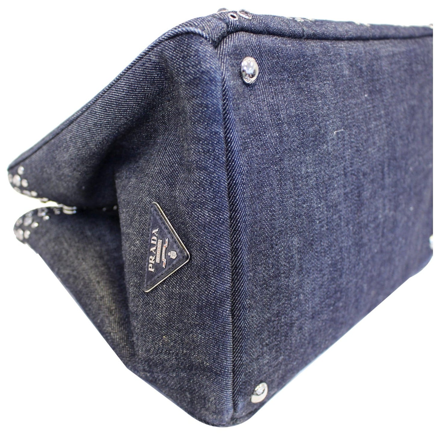 PRADA Canapa Jeweled 2way Tote Bag Denim - Last Call