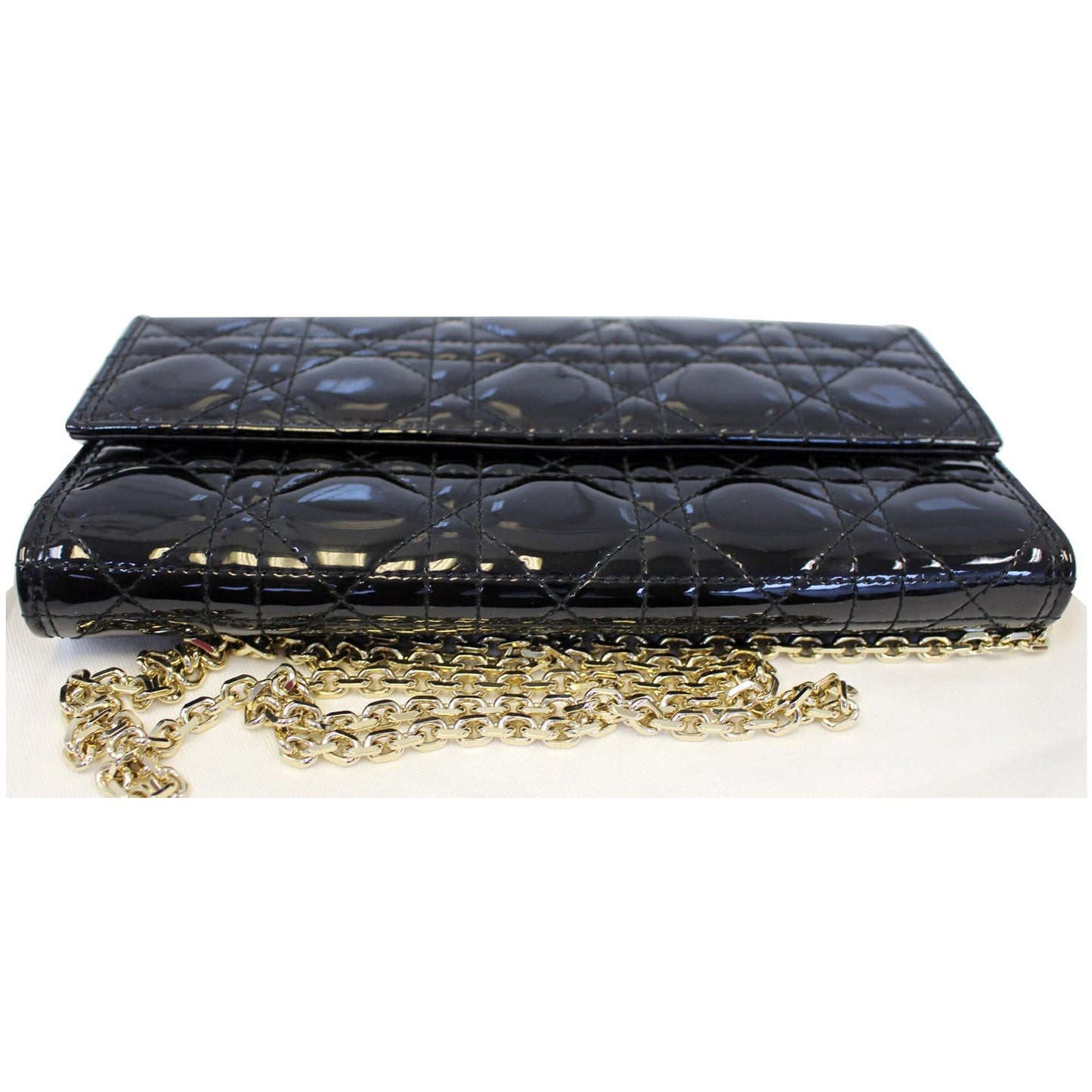 CHRISTIAN DIOR Lady Dior Croisiere Cannage Lambskin Chain Wallet Black