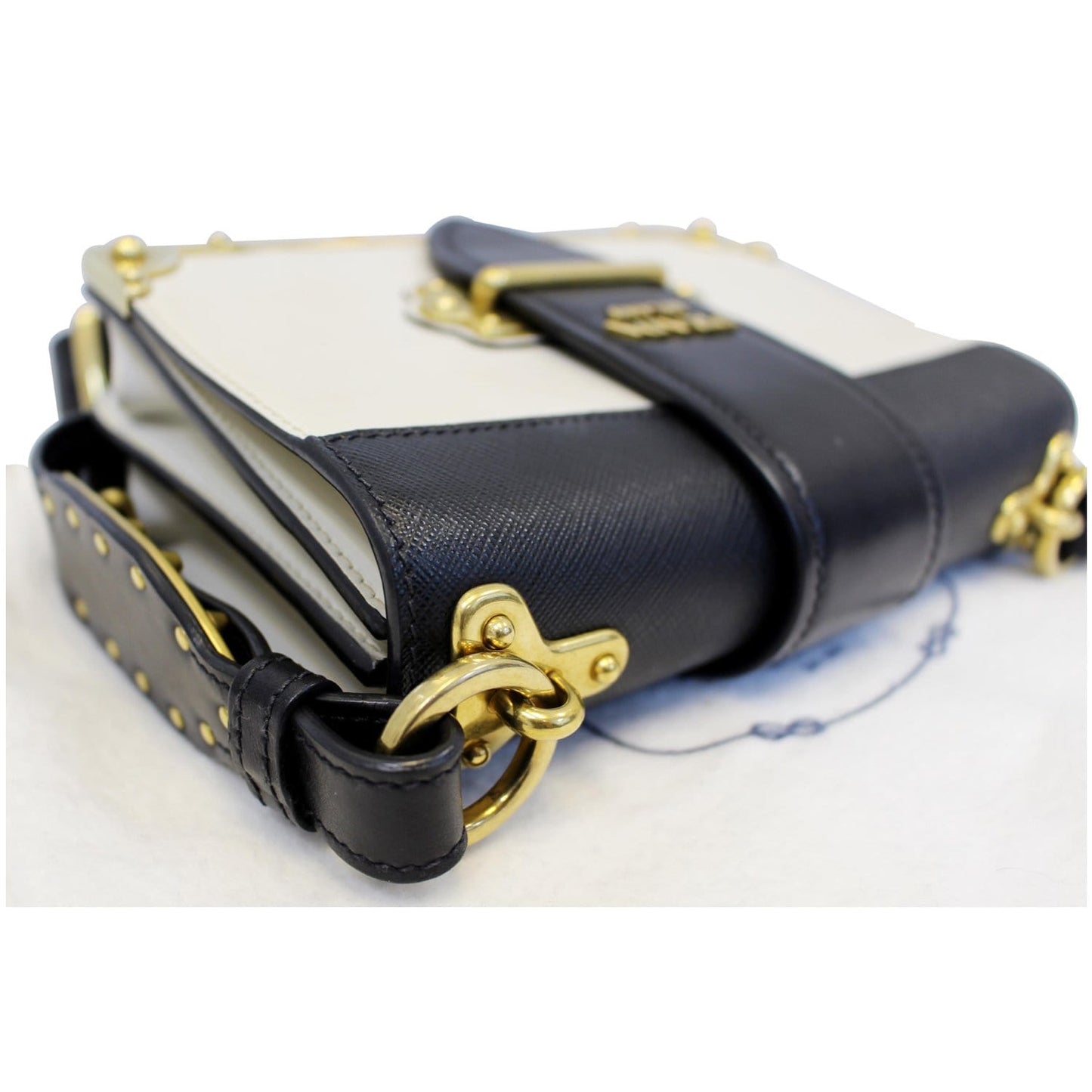 PRADA City Calf Saffiano Leather Cahier Shoulder Bag Talco Nero