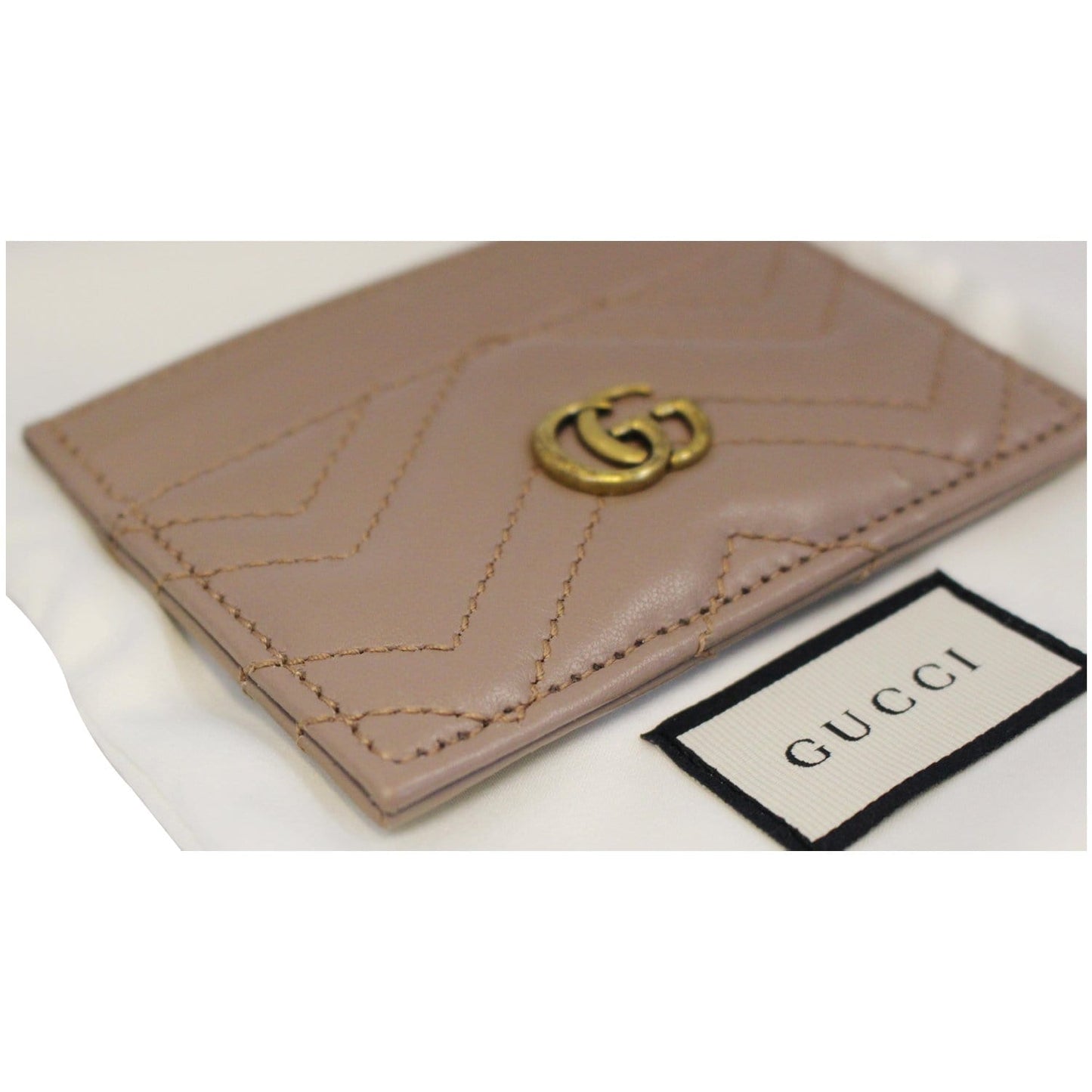 GUCCI GG Marmont Leather Card Case Taupe 443127