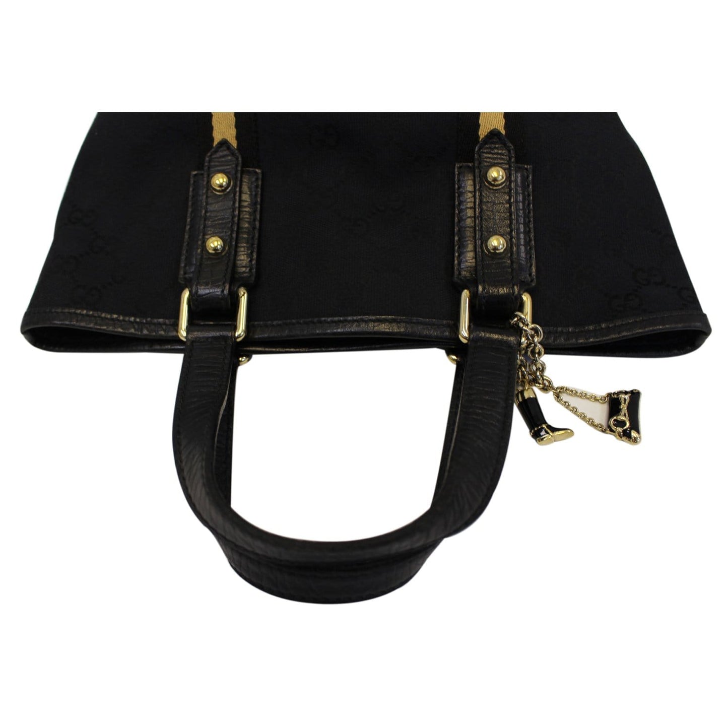 GUCCI Black GG Canvas Jolicoeur Yellow Stripe Small Tote Bag