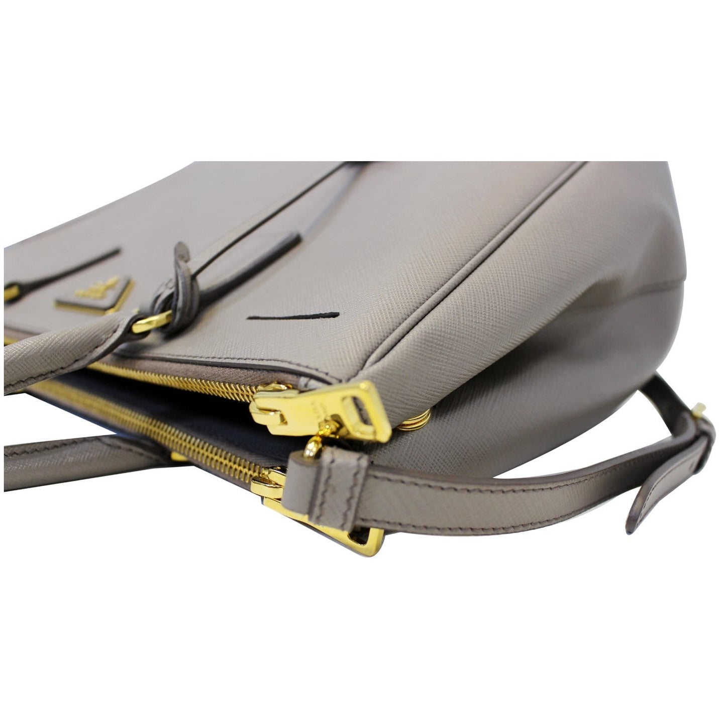 PRADA Saffiano Double Zip Executive Tote Shoulder Bag Grey