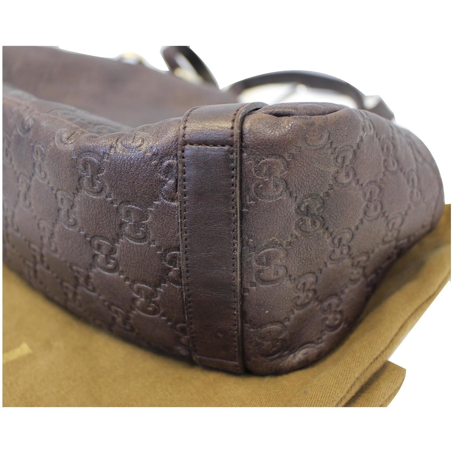 GUCCI Abbey Medium Leather Tote Shoulder Bag Dark Brown
