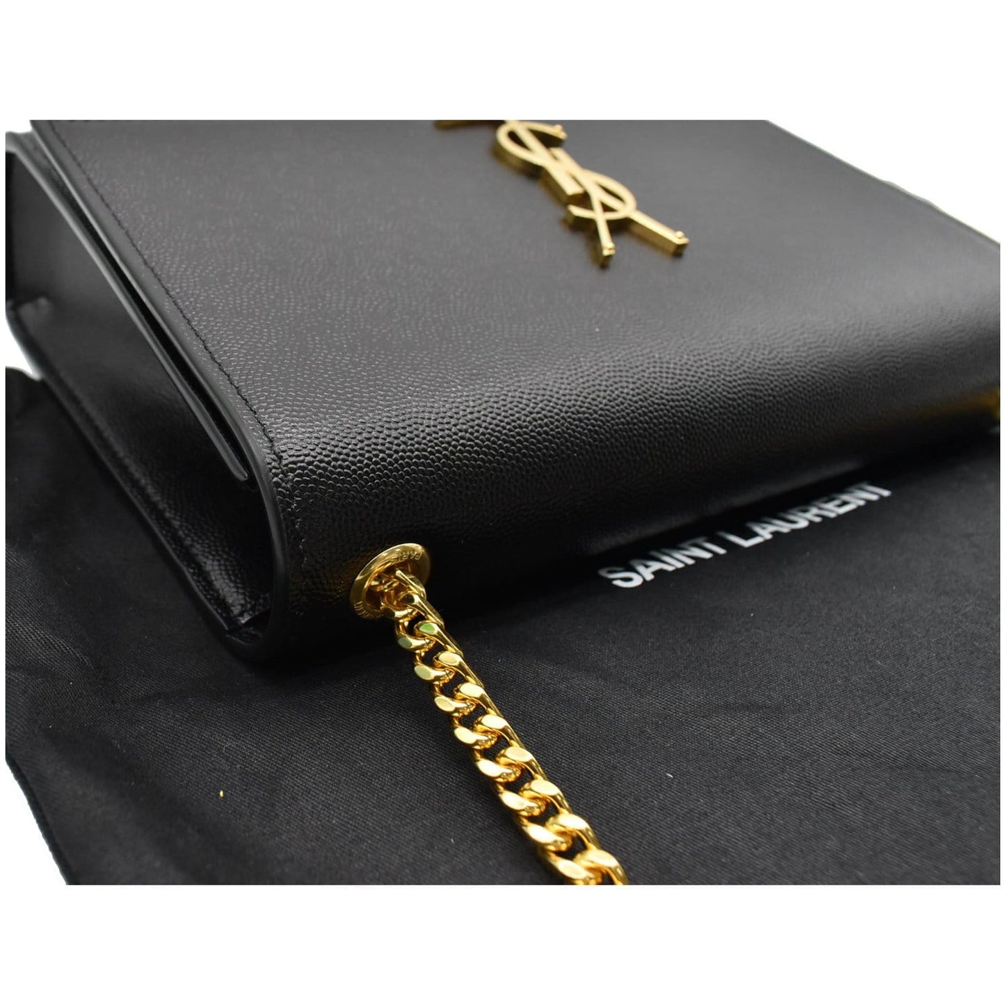 YVES SAINT LAURENT Kate Leather Gold Chain Clutch Crossbody Bag Black