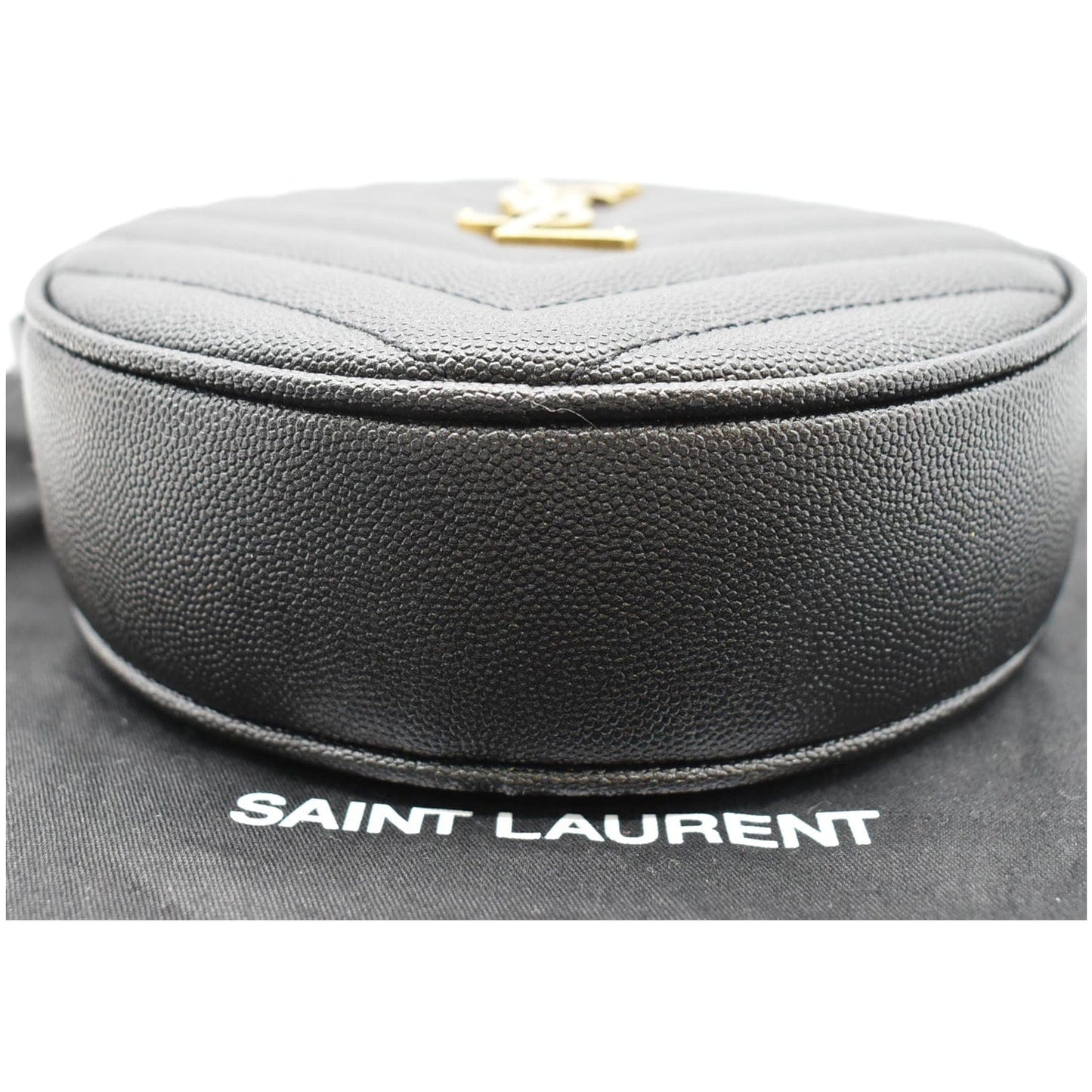 YVES SAINT LAURENT Vinyle Round Chevron Leather Camera Crossbody Bag Black