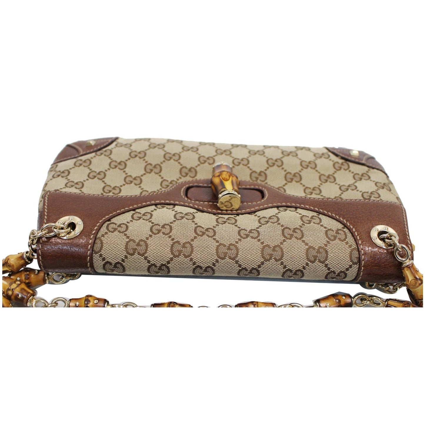 GUCCI Bambo Chain GG Signature Canvas Chain Shoulder Bag Beige 137391