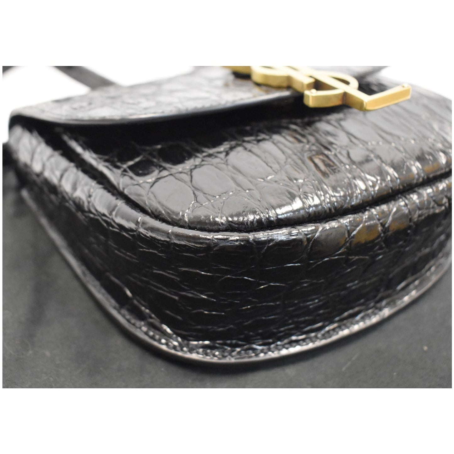YVES SAINT LAURENT Kaia Small Crocodile Embossed Leather Satchel Bag Black