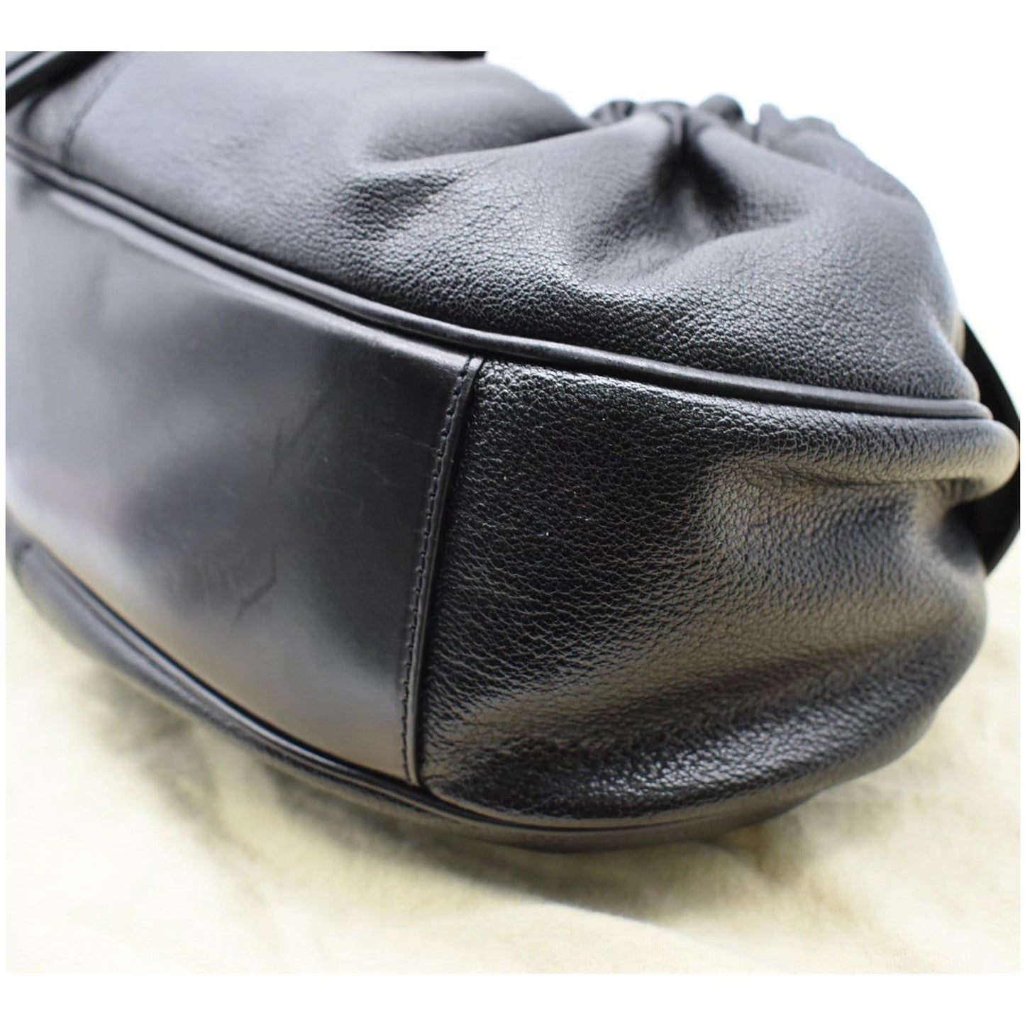 BURBERRY Warrior Drawstring Leather Hobo Bag Black