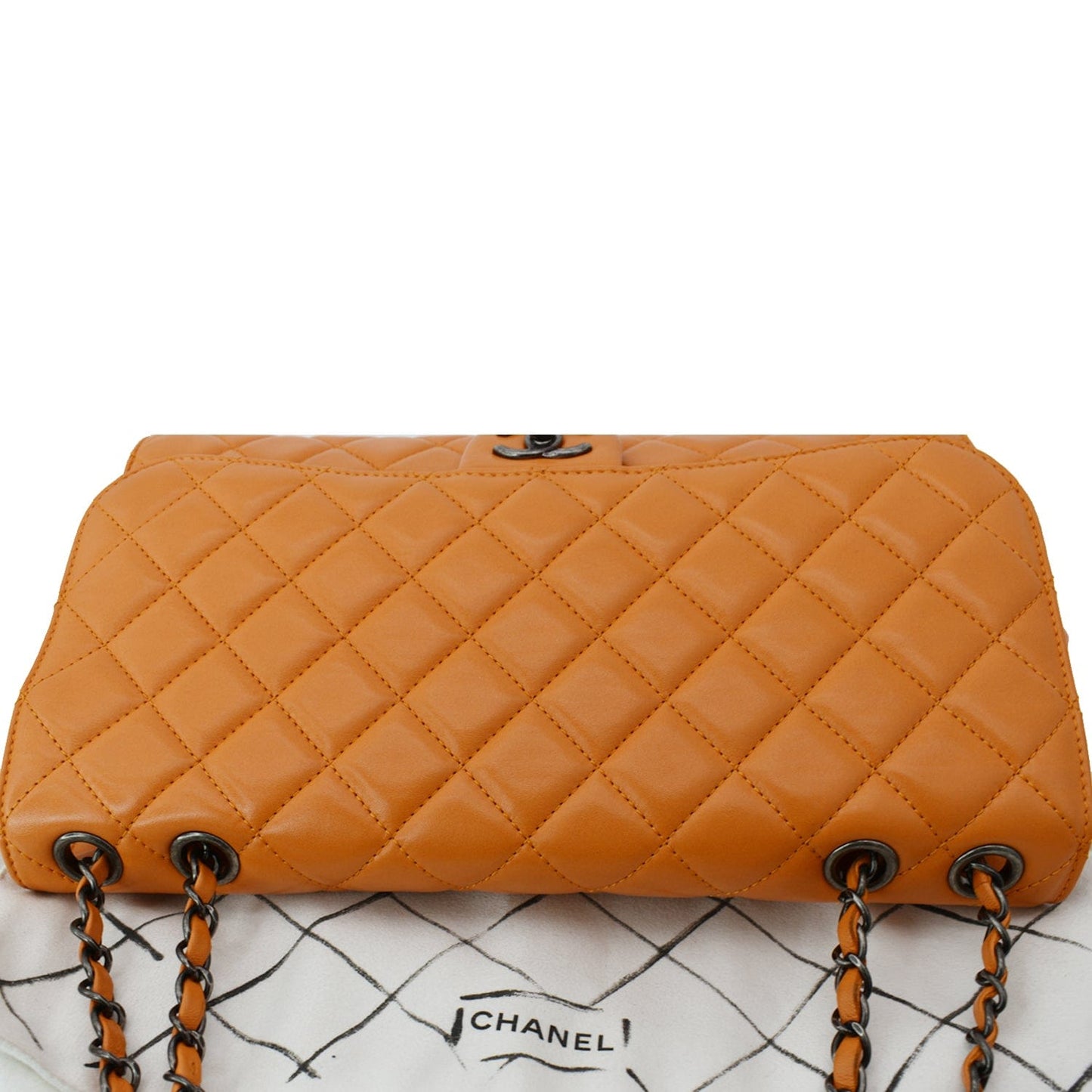 CHANEL Classic Flap Drawstring Quilted Lambskin Leather Shopper Shoulder Bag Orange - Hot Deals