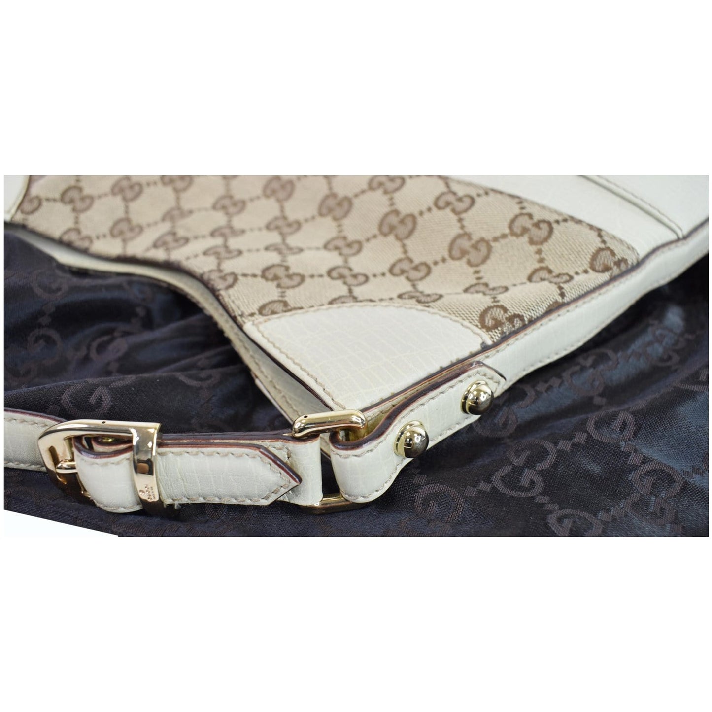 GUCCI Hasler Horsebit GG Canvas Leather Hobo Bag Beige 137388